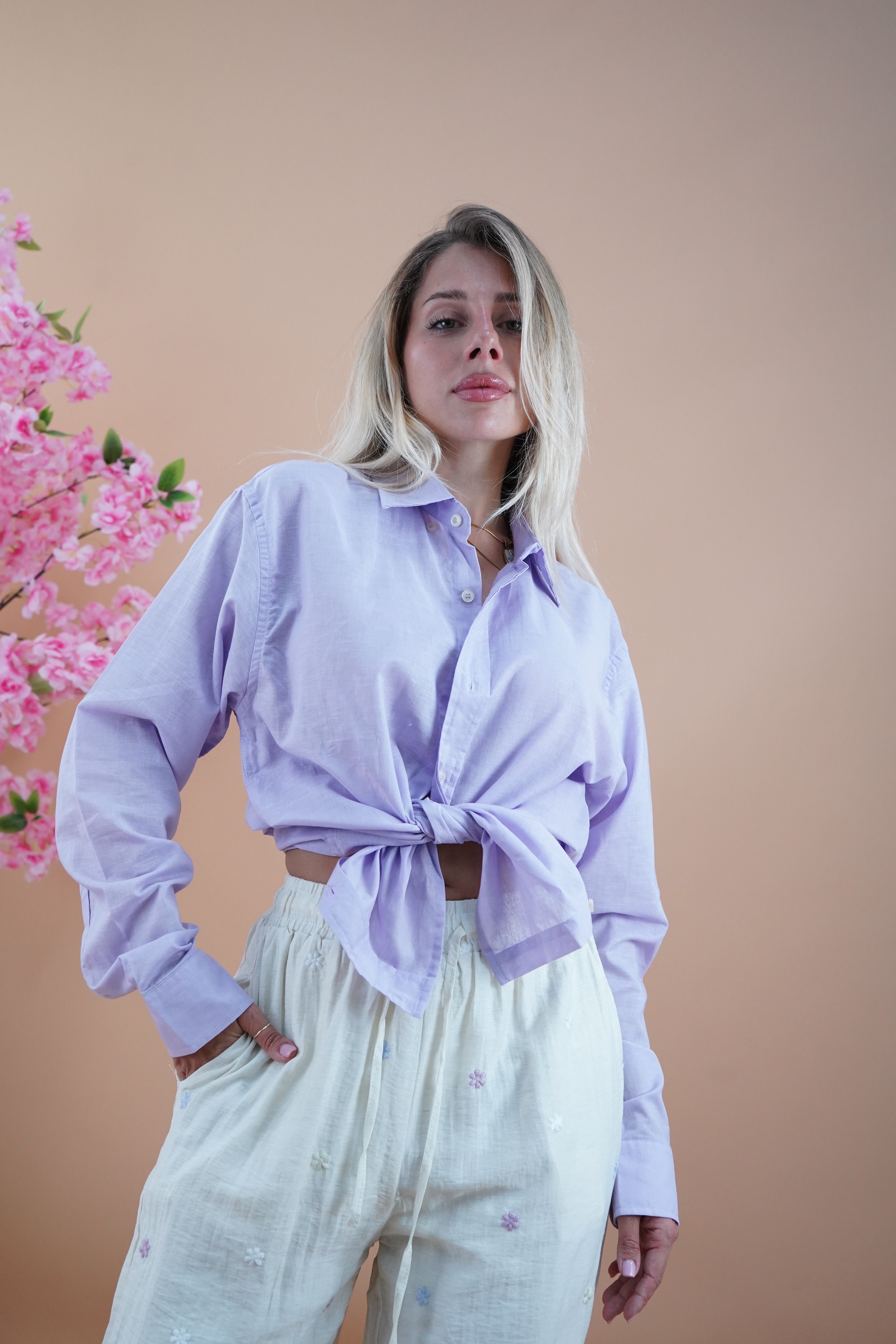 CAMICIA IN LINO PREMIUM LILLA