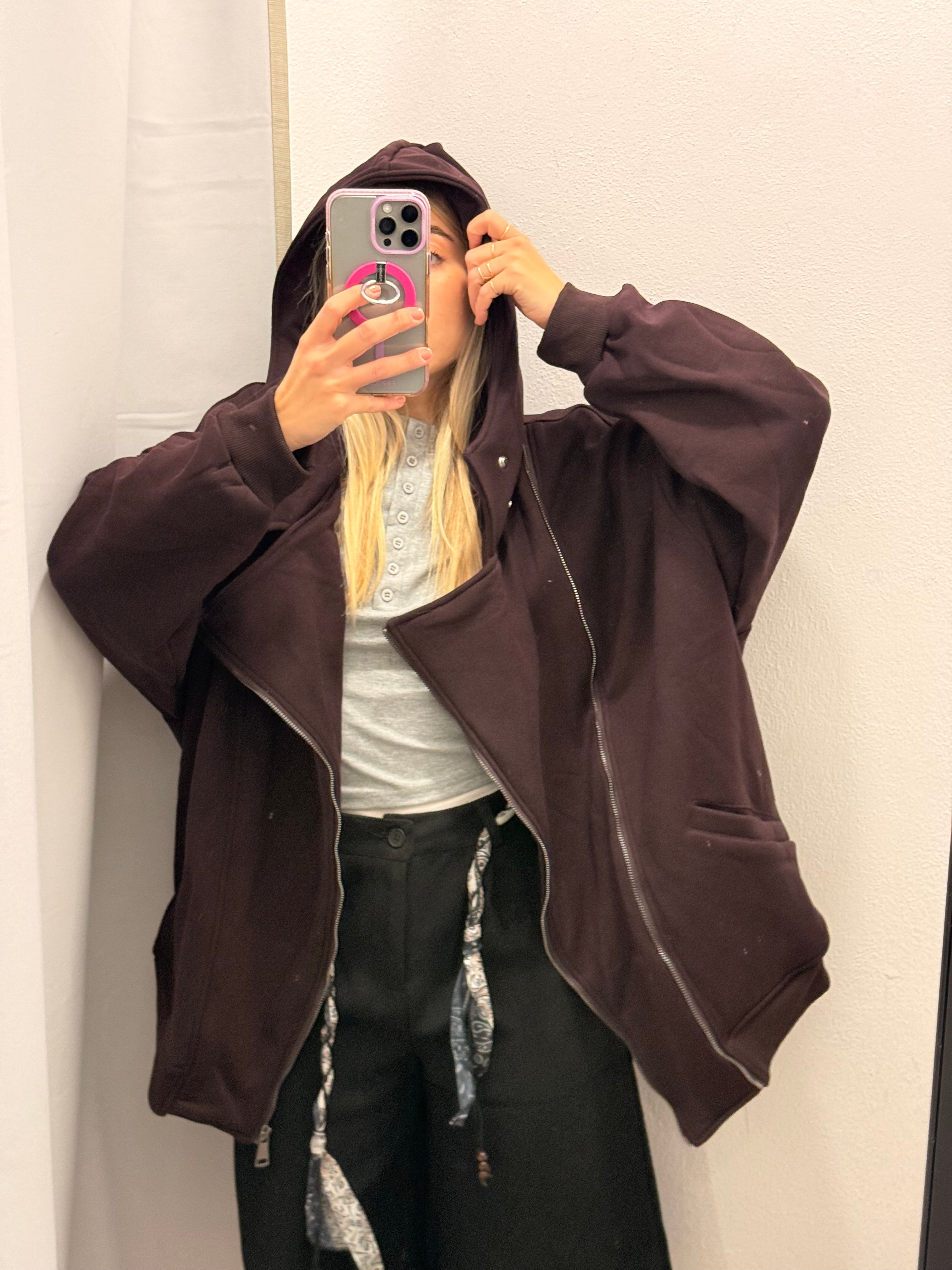 FELPA CHIODO OVERSIZE PRUGNA