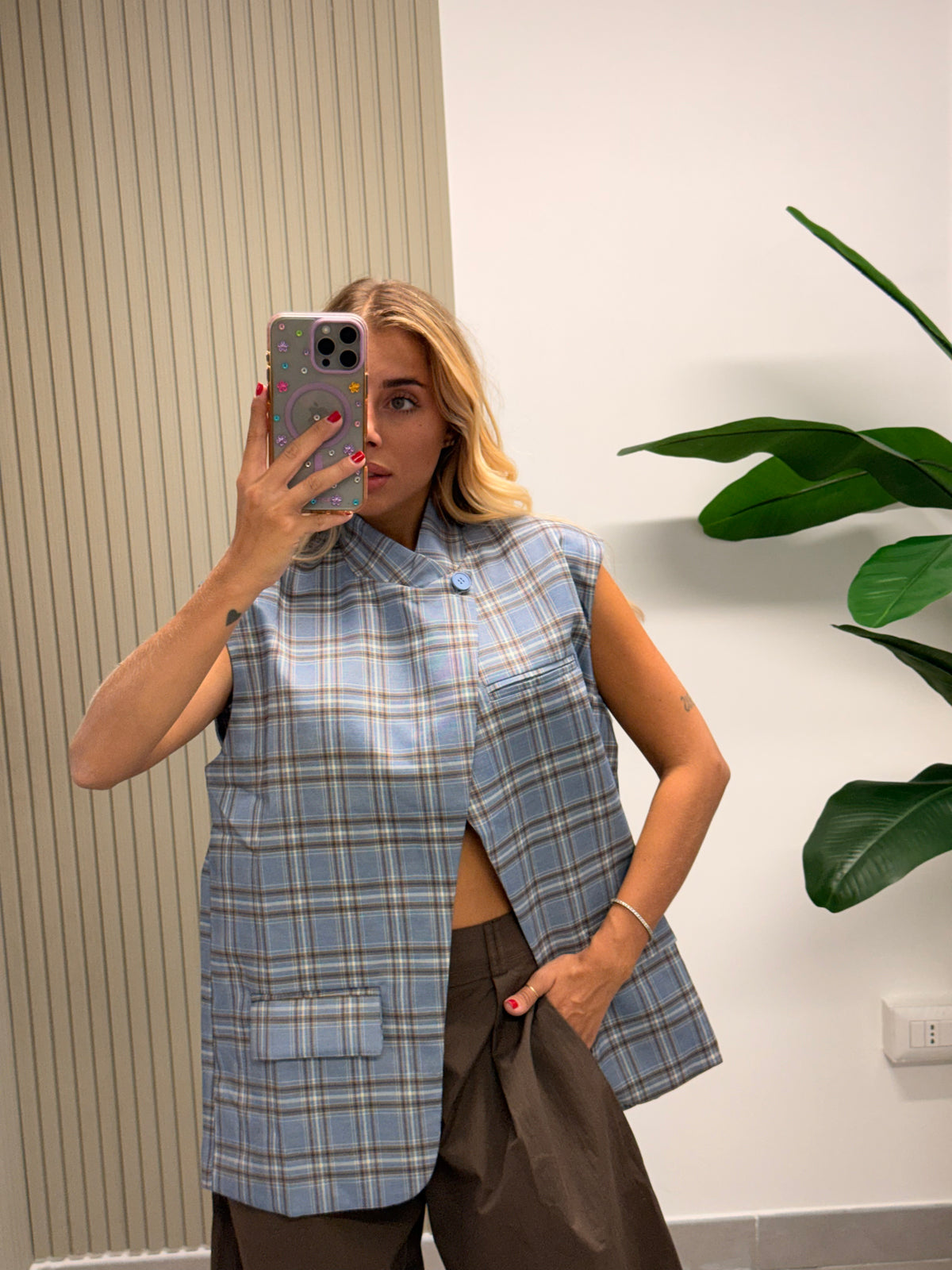 GILET QUADRI AZZURRO