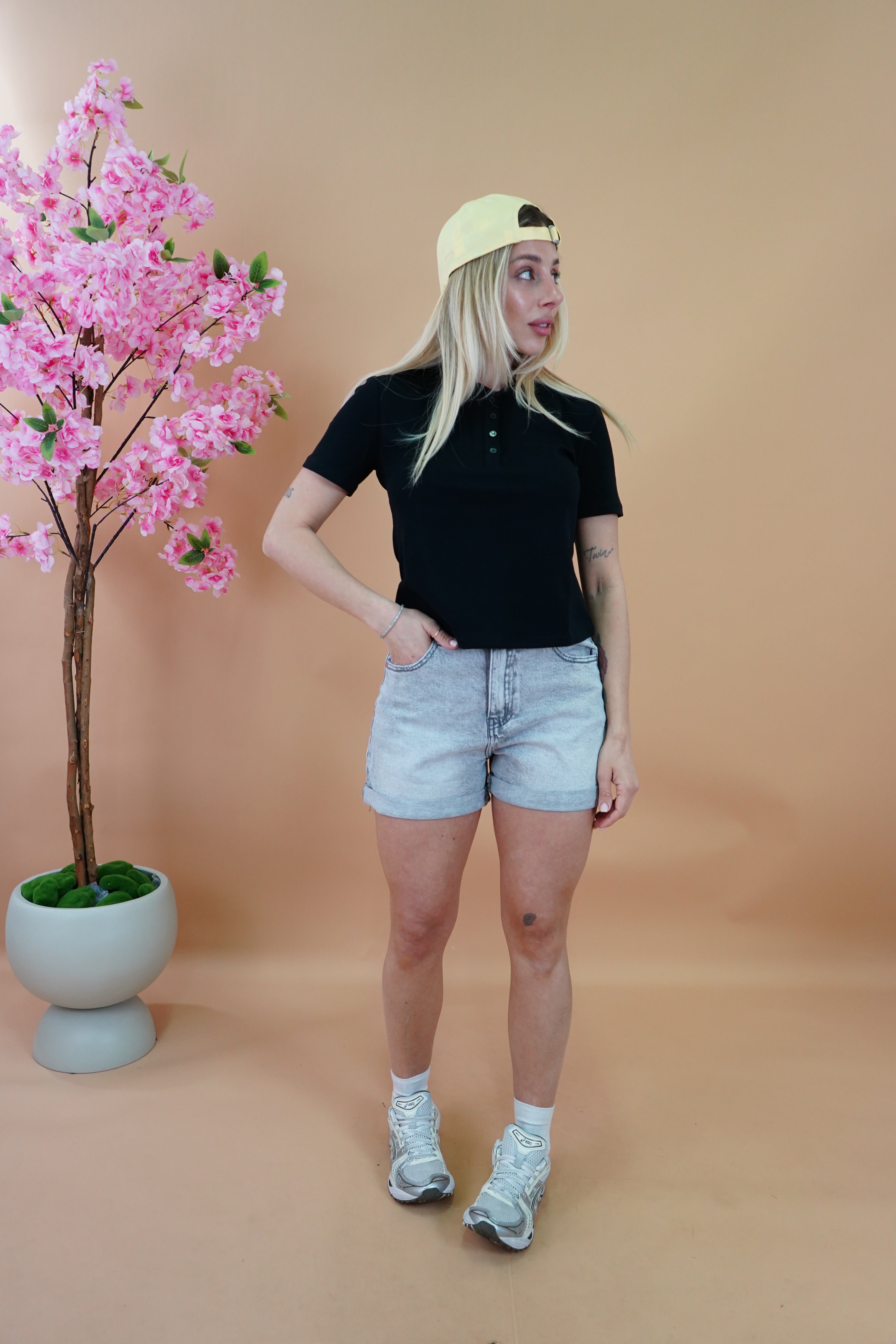 SHORTS MOMFIT DENIM GRIGIO