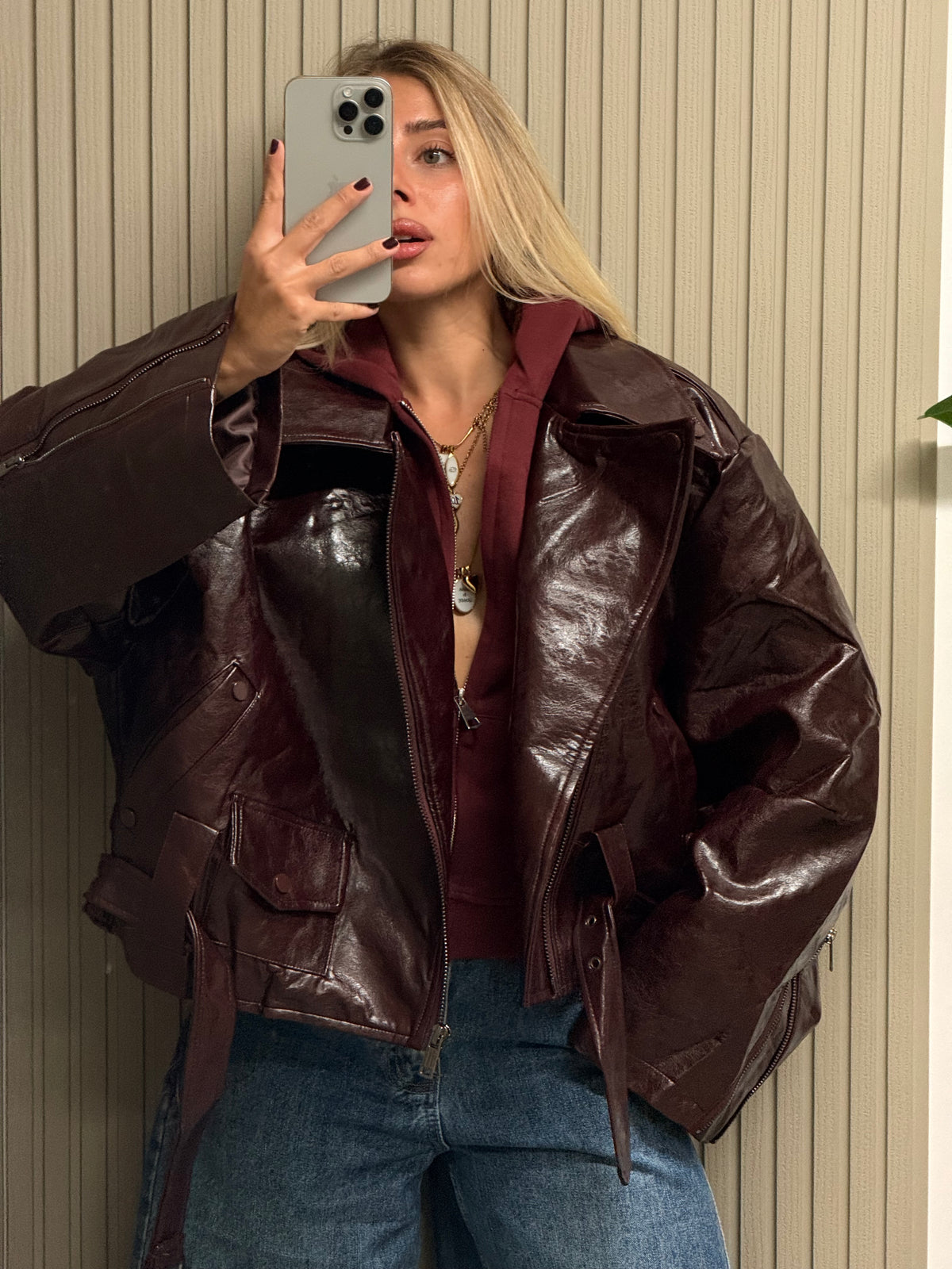 CHIODO ECOPELLE OVERSIZE MARSIGLIA BURGUNDY