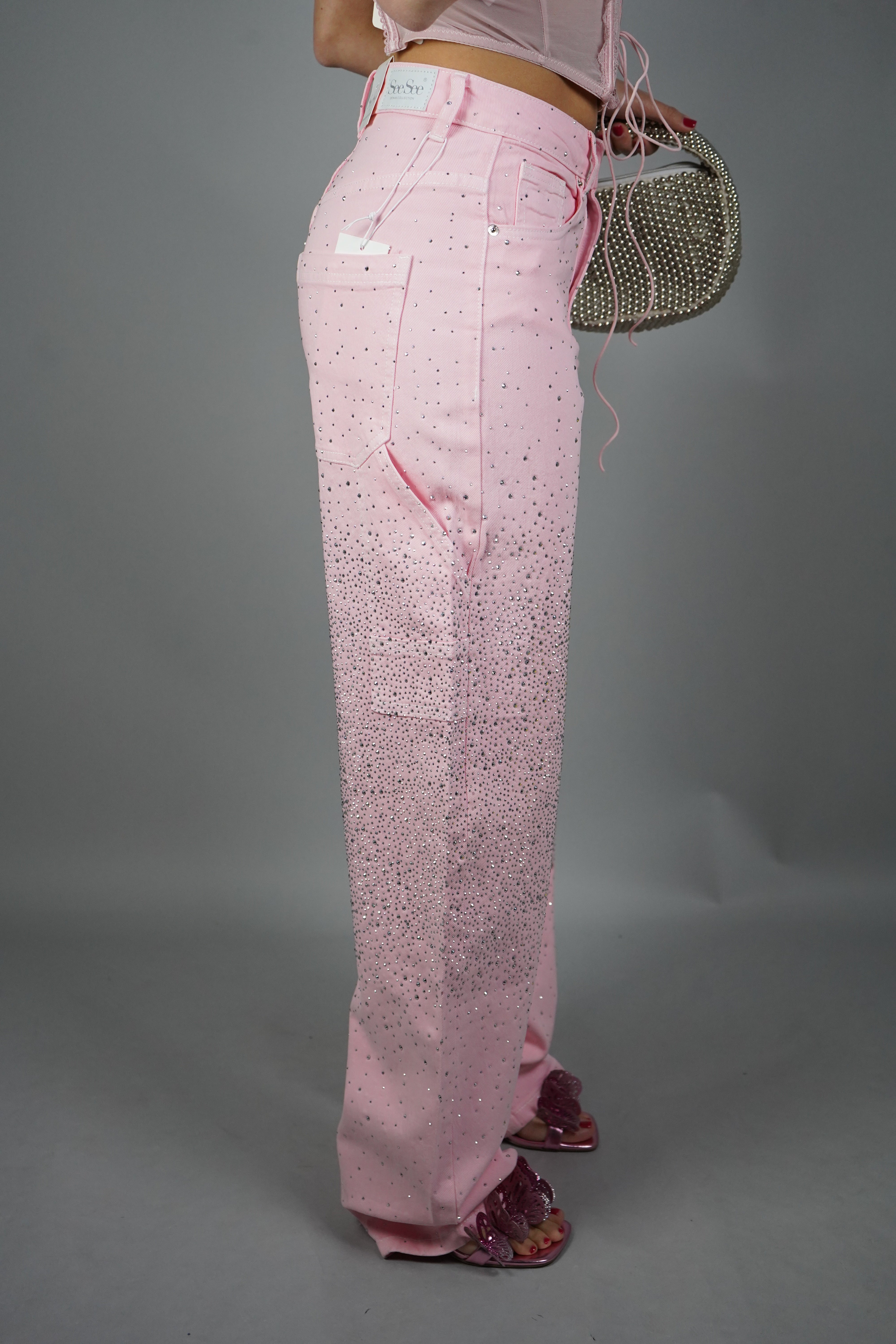 JEANS CARPENTER STRASS ROSA