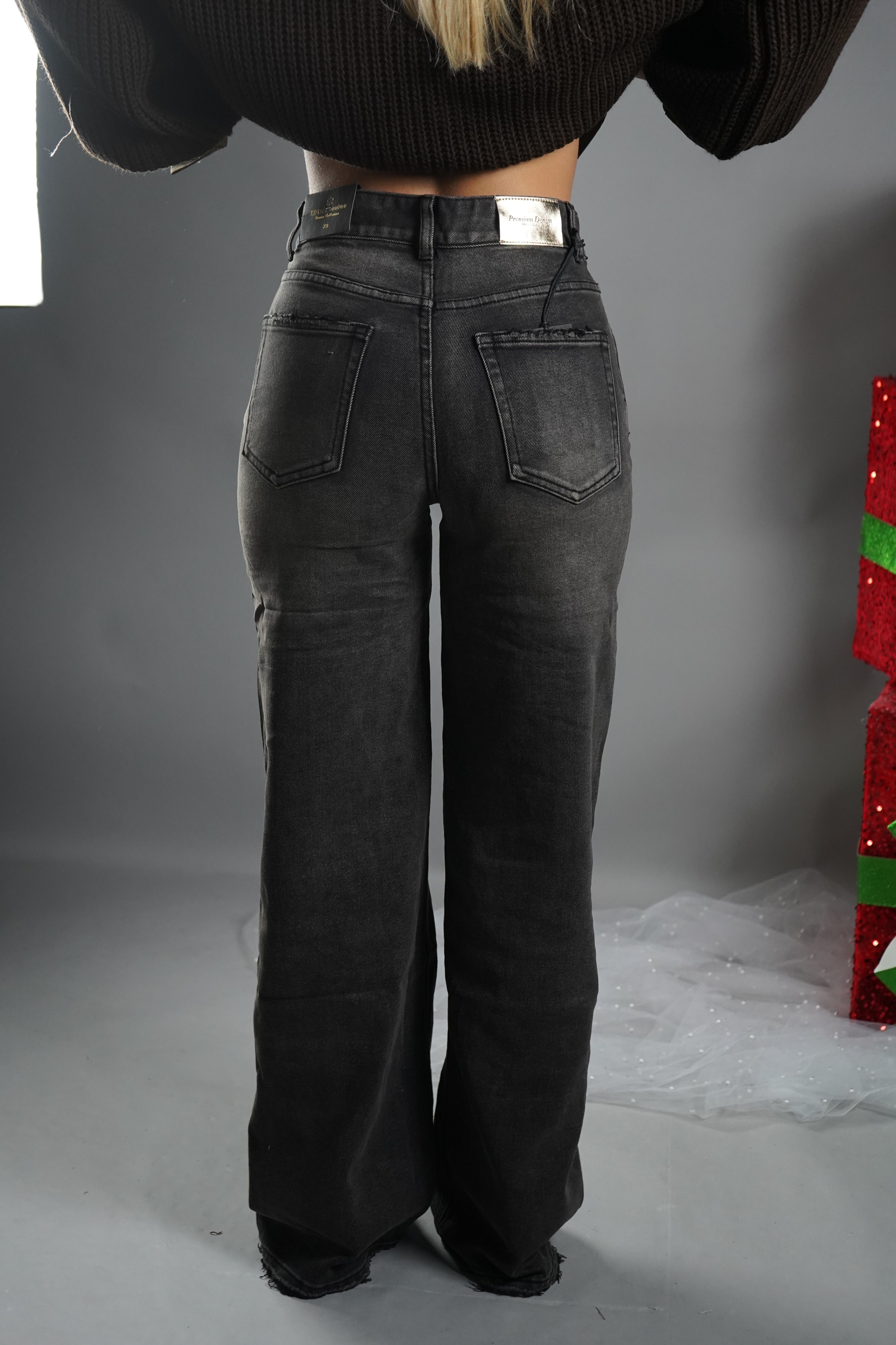 JEANS WIDE LEG SFUMATO NERO