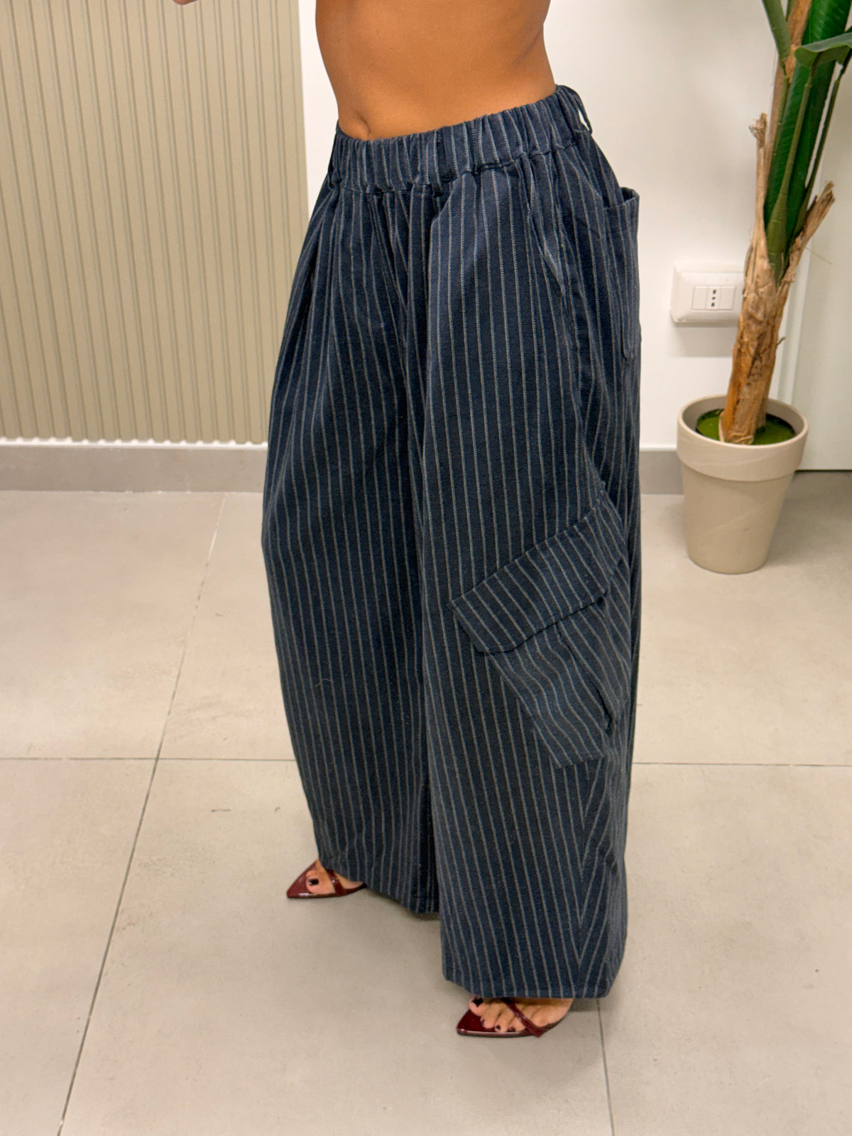 PANTALONE CARGO GESSATO BLU