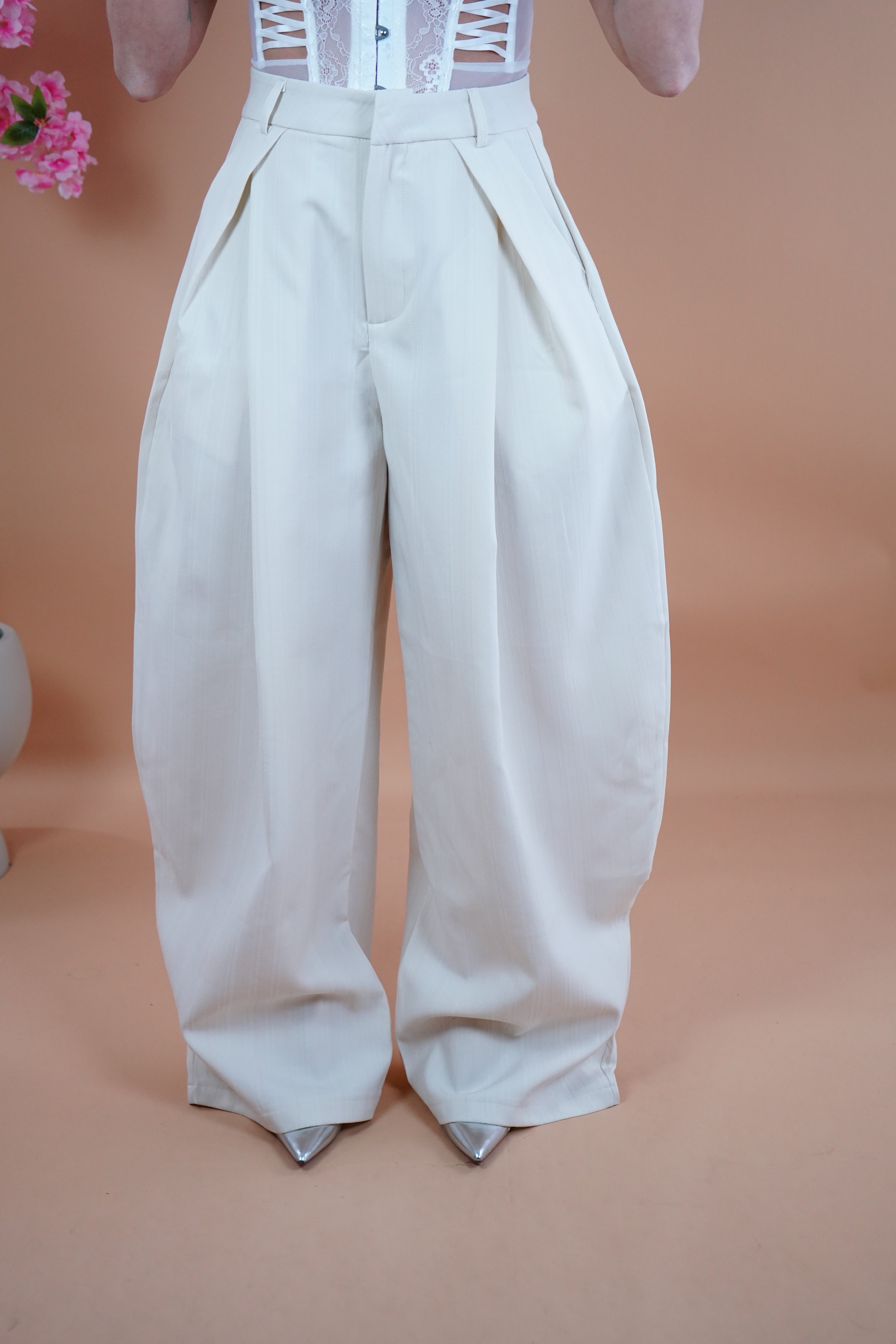 PANTALONE GESSATO BALLON PANNA