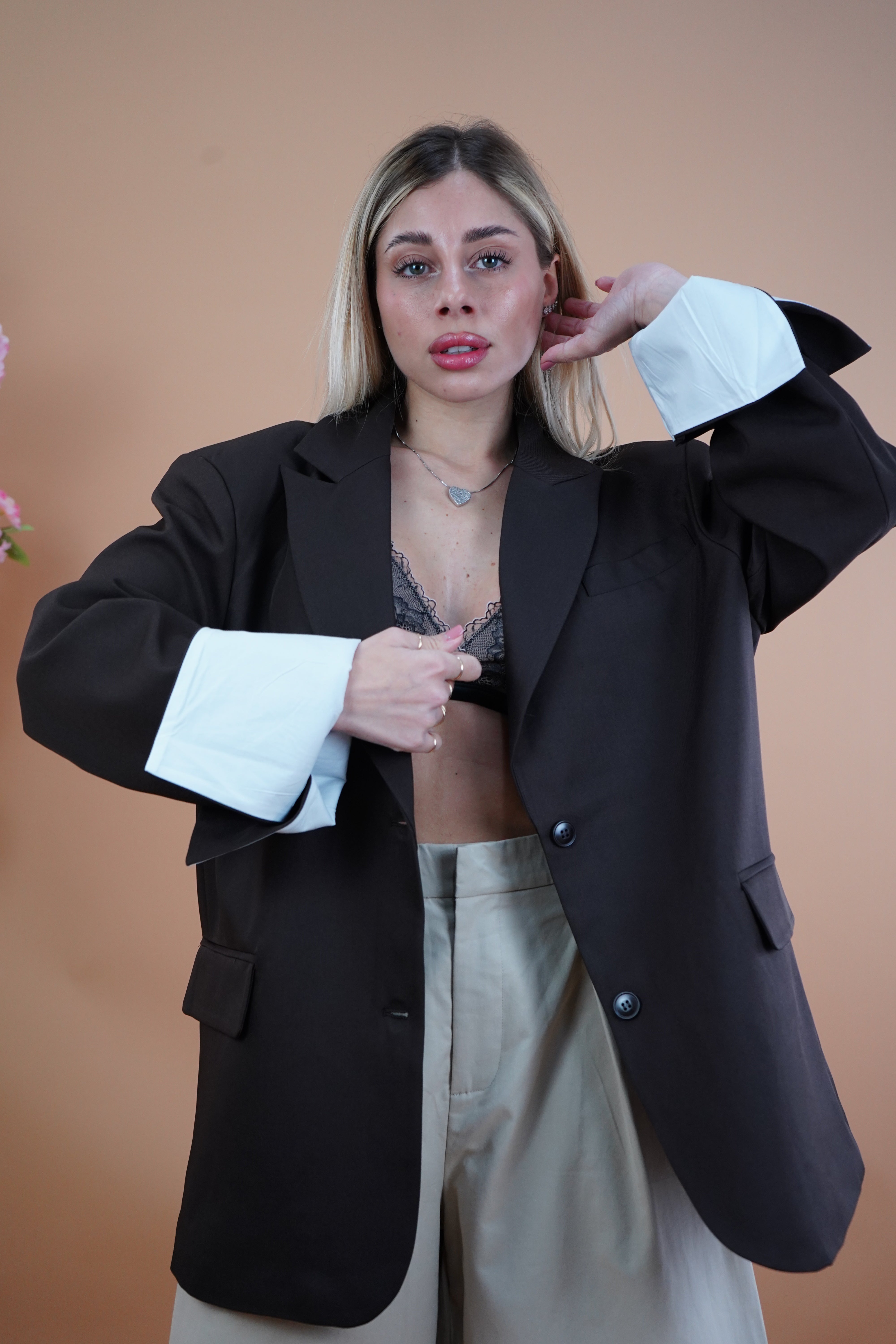 BLAZER OVERSIZE RISVOLTO MARRONE