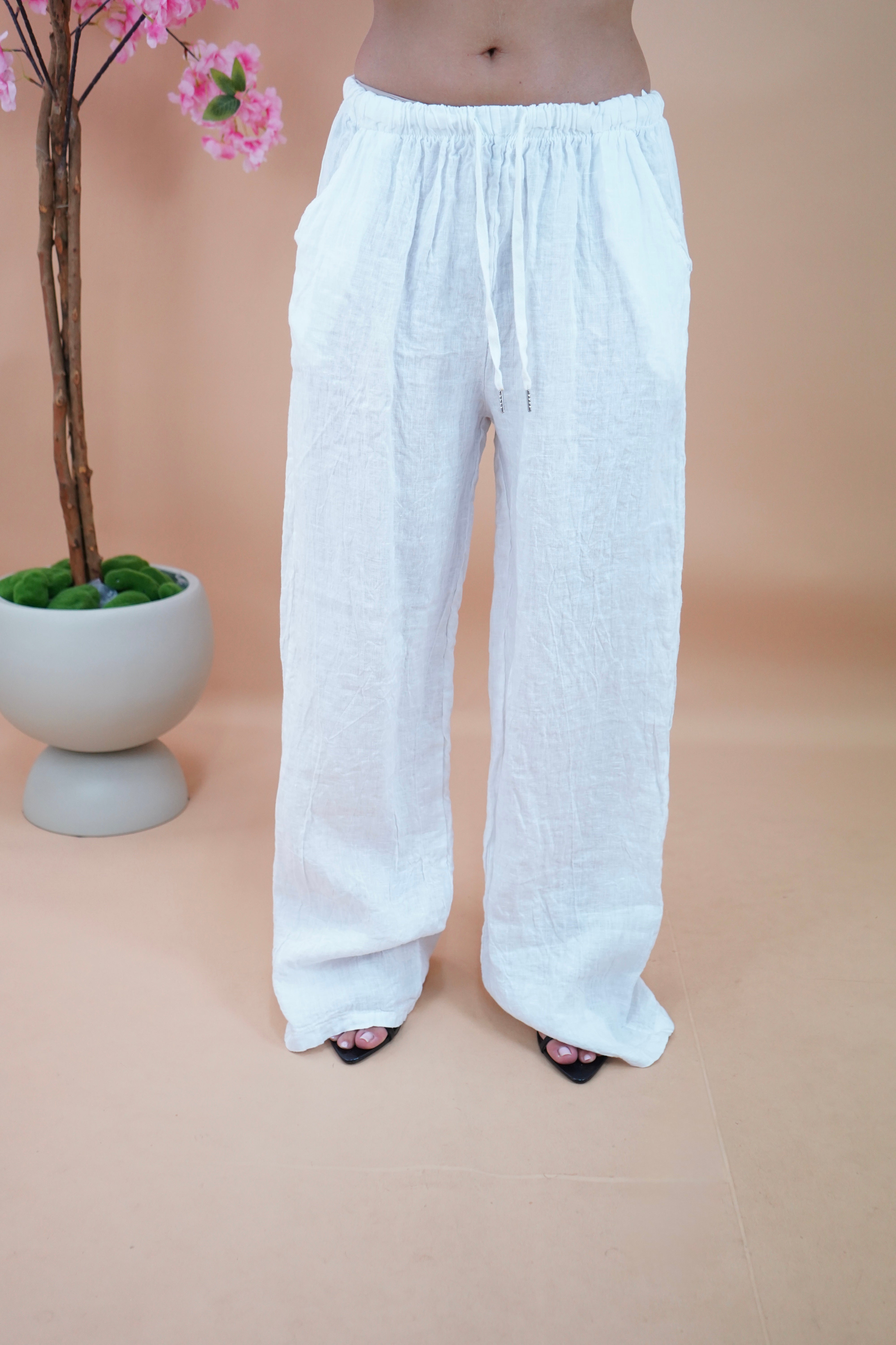 PANTALONE IN LINO BIANCO