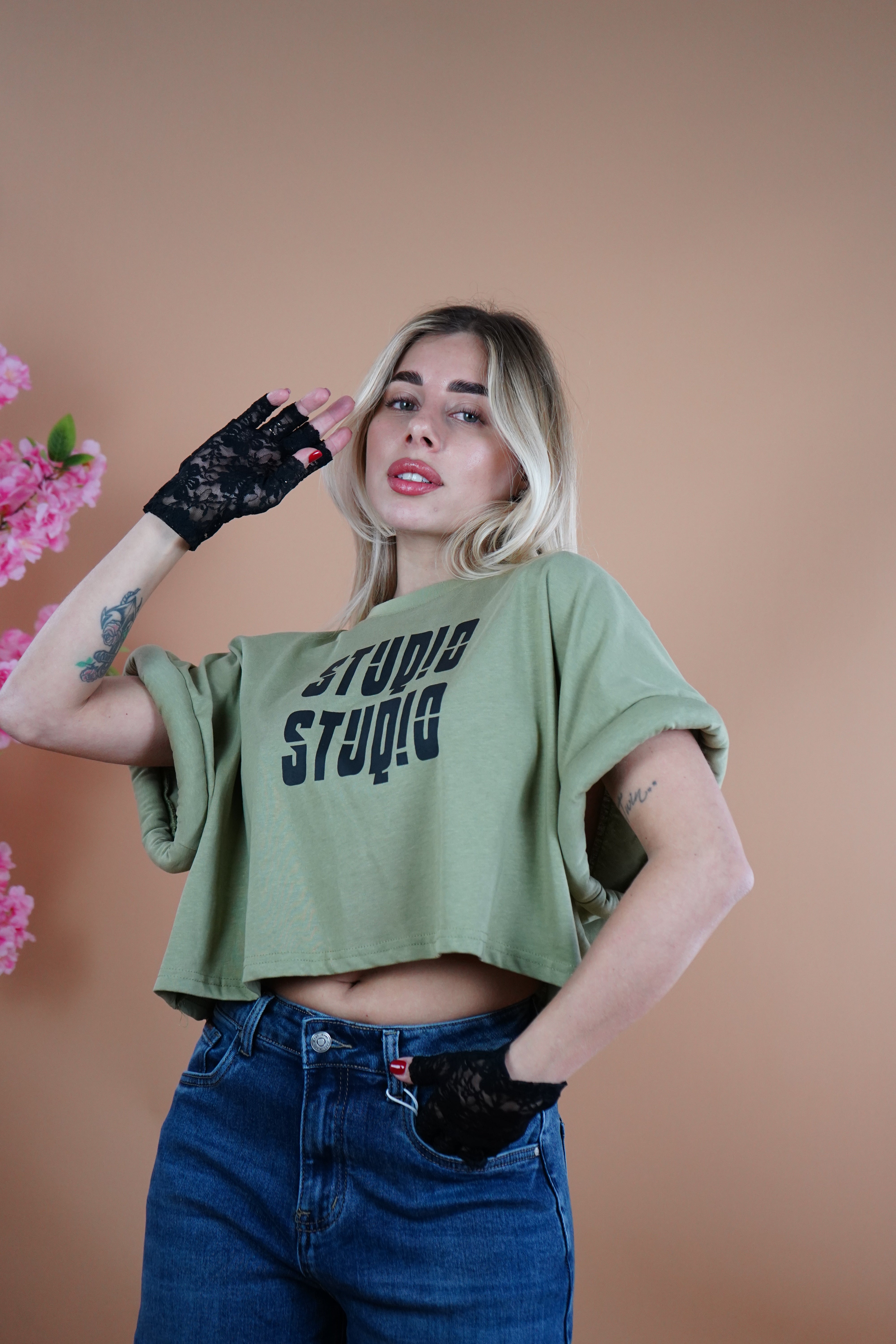 T-SHIRT CROP STUDIO VERDE