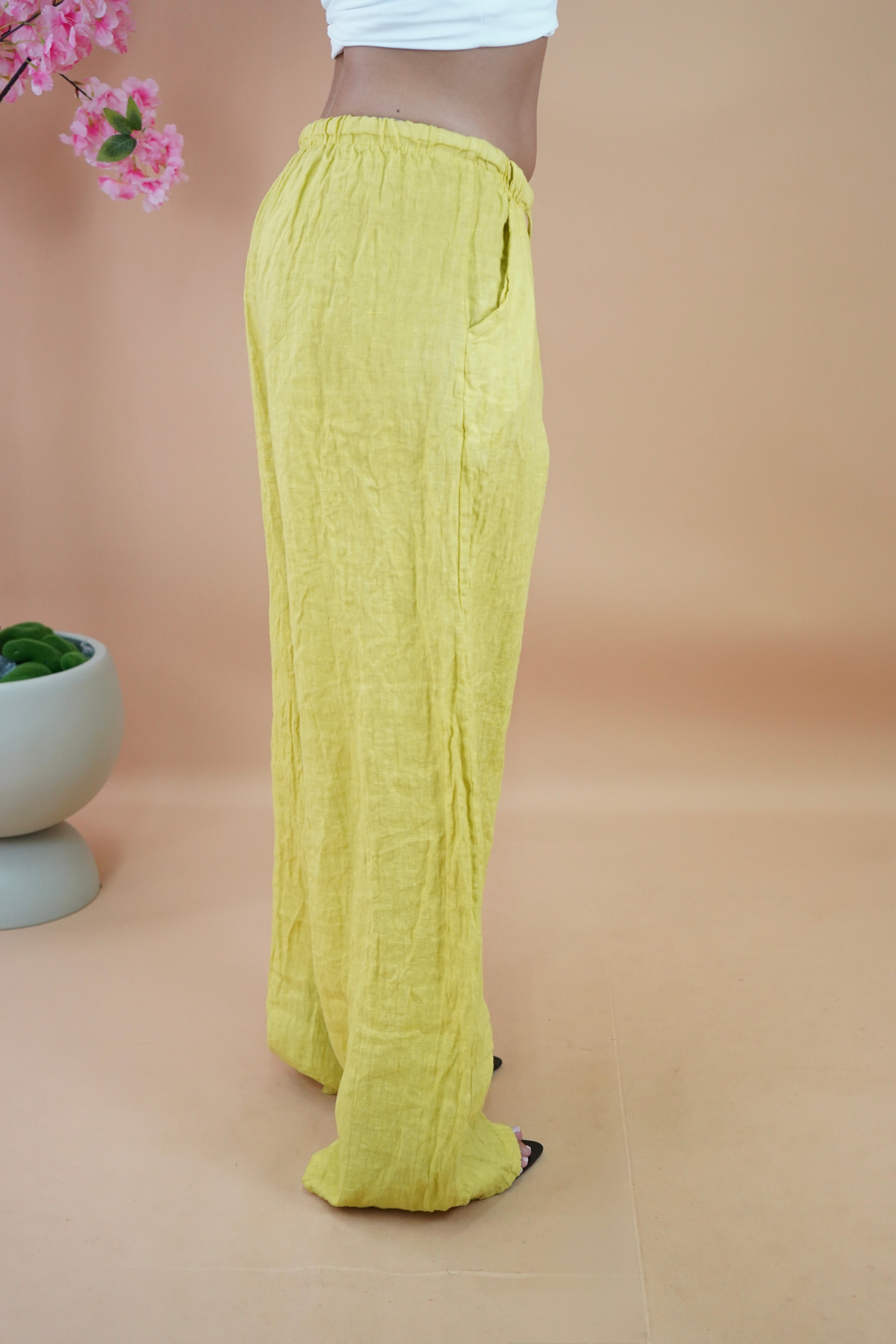 PANTALONE IN LINO GIALLO