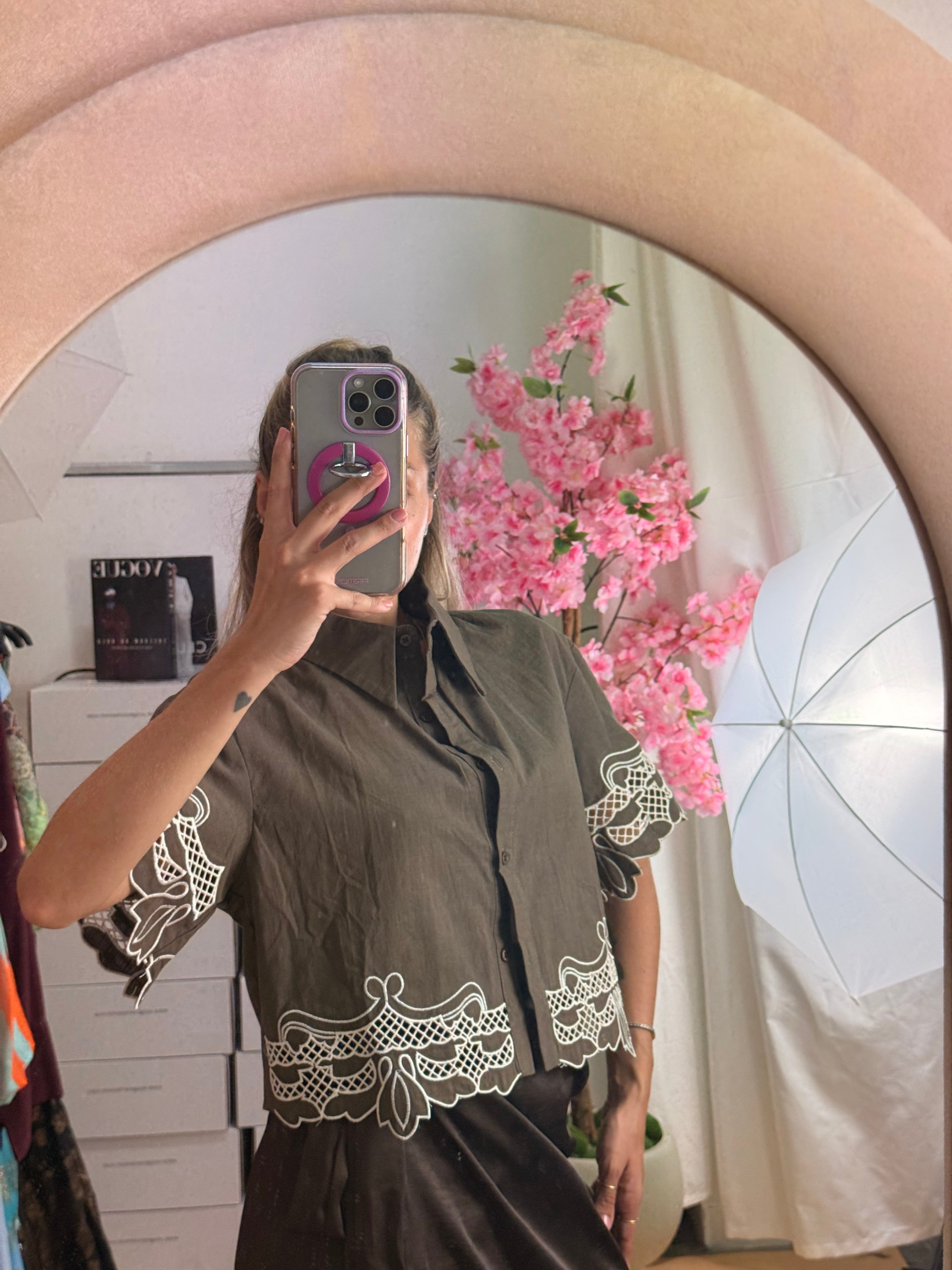 CAMICIA CROP SANGALLO MARRONE