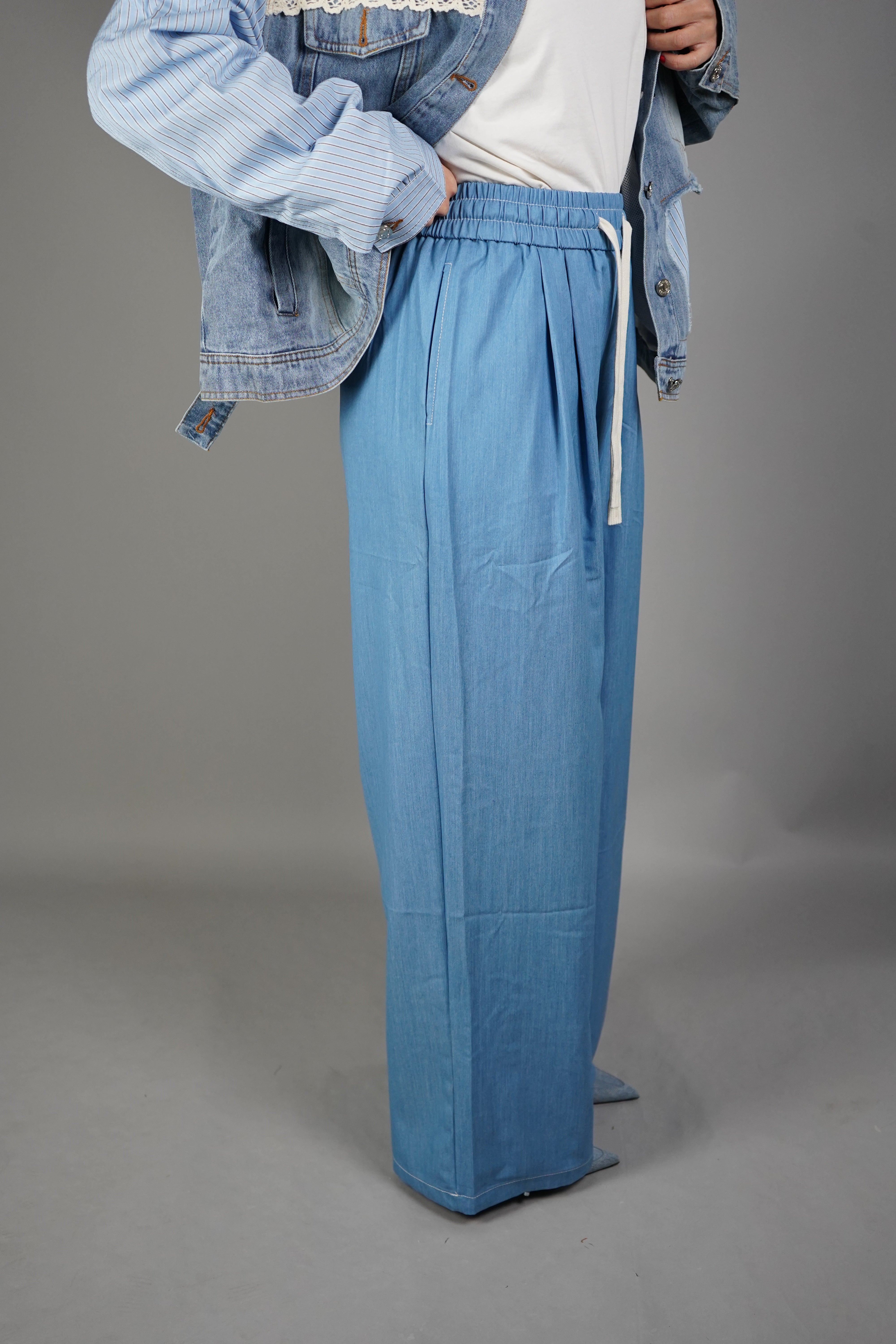 PANTALONE SOFT EFFETTO DENIM CHIARO