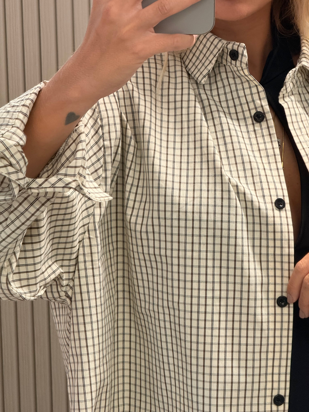 CAMICIA QUADRETTI BEIGE/NERA