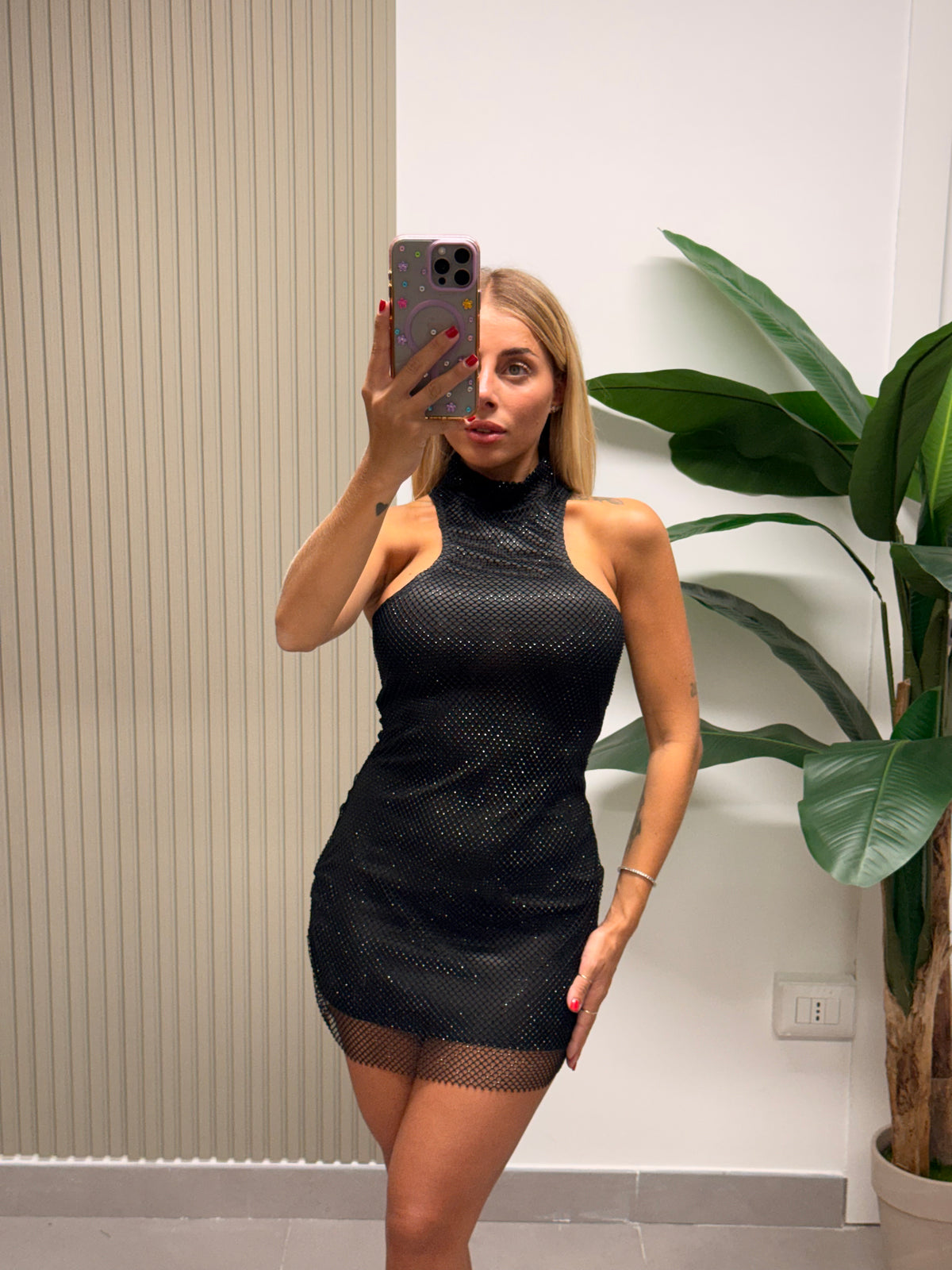 MINI DRESS STRASS NERO
