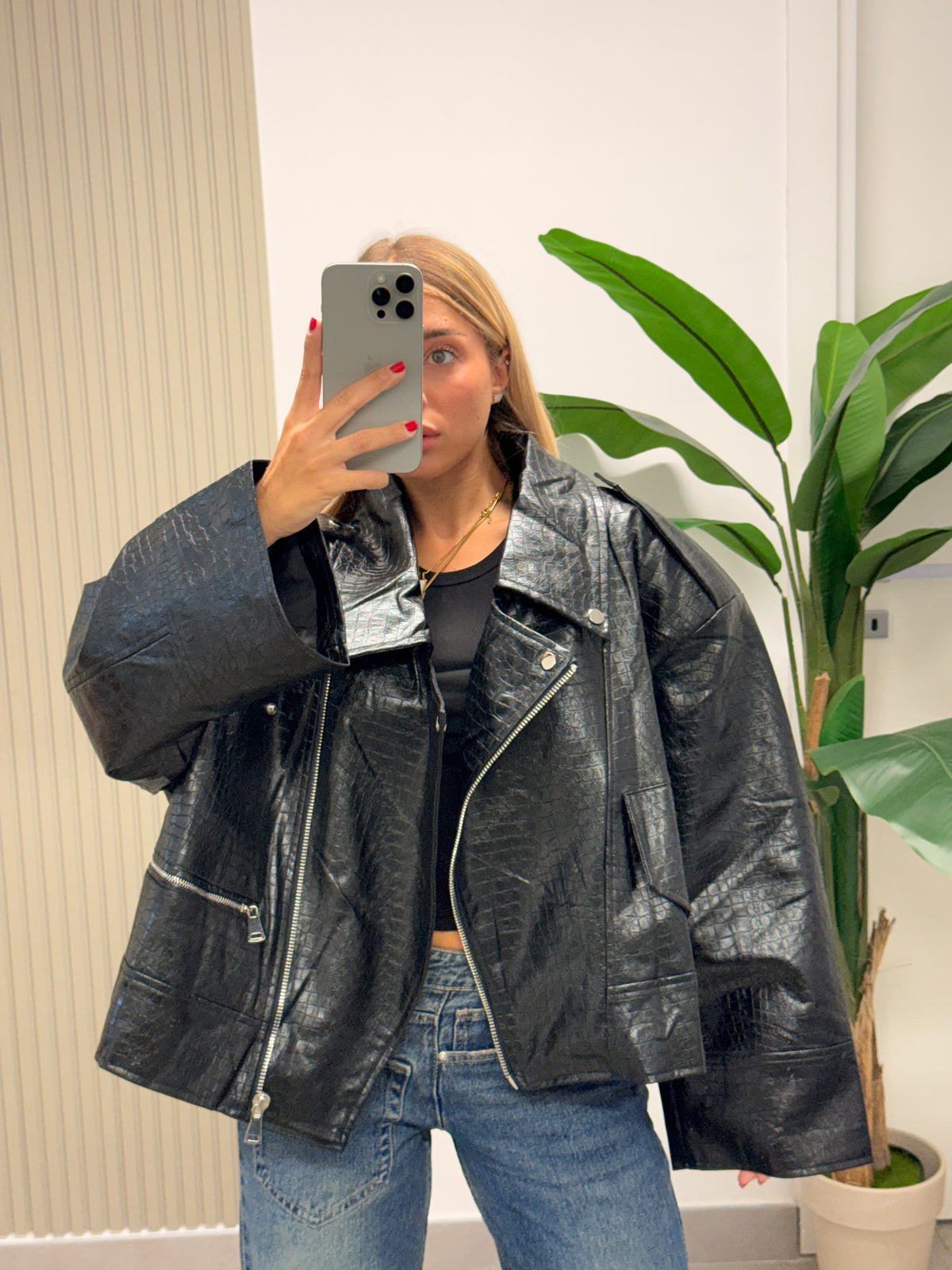 CHIODO ECOPELLE OVERSIZE COCCO NERO