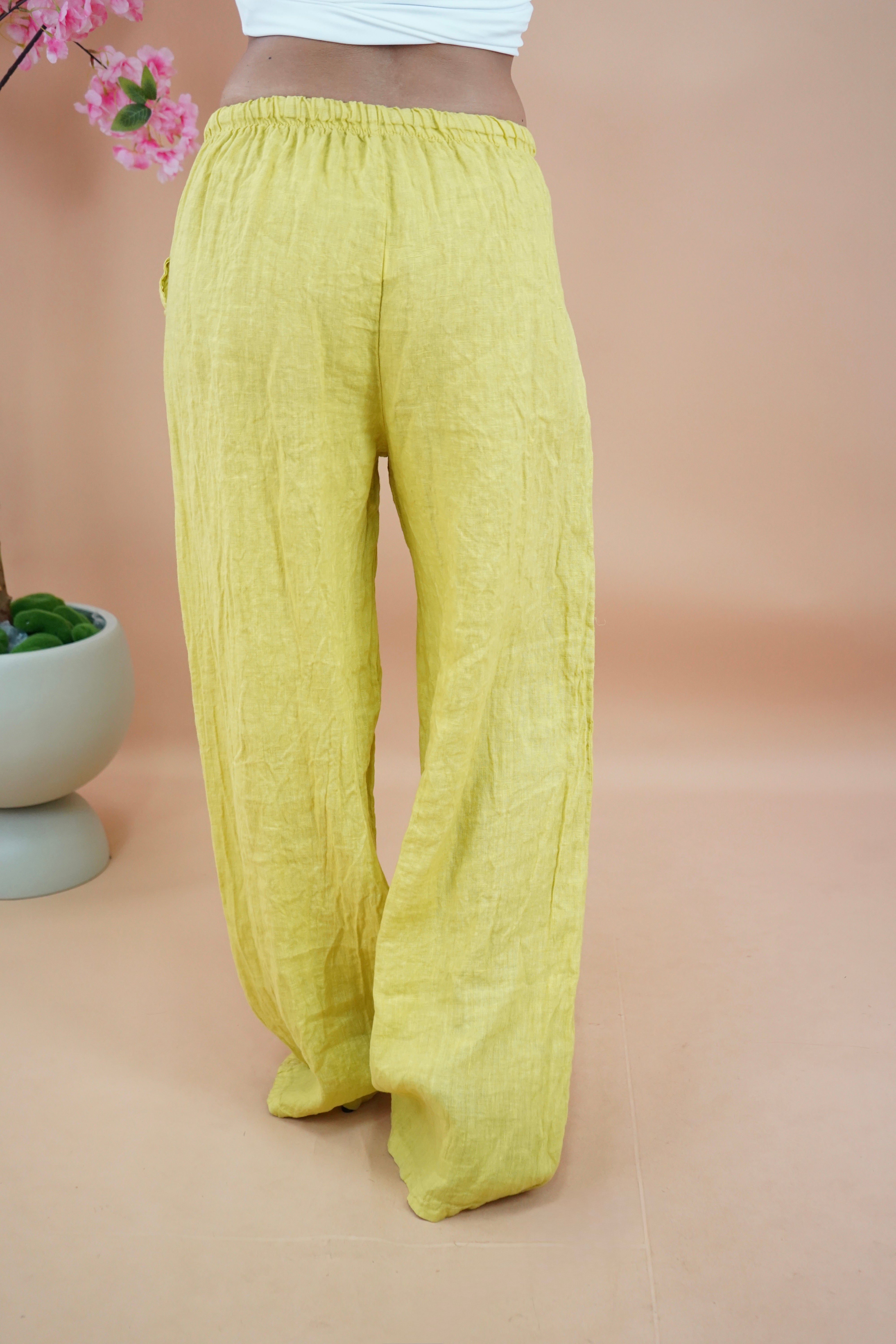 PANTALONE IN LINO GIALLO