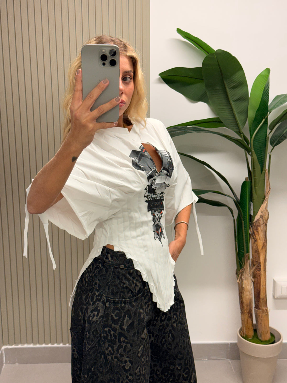 T-SHIRT CORSETTO ROBOT BIANCO
