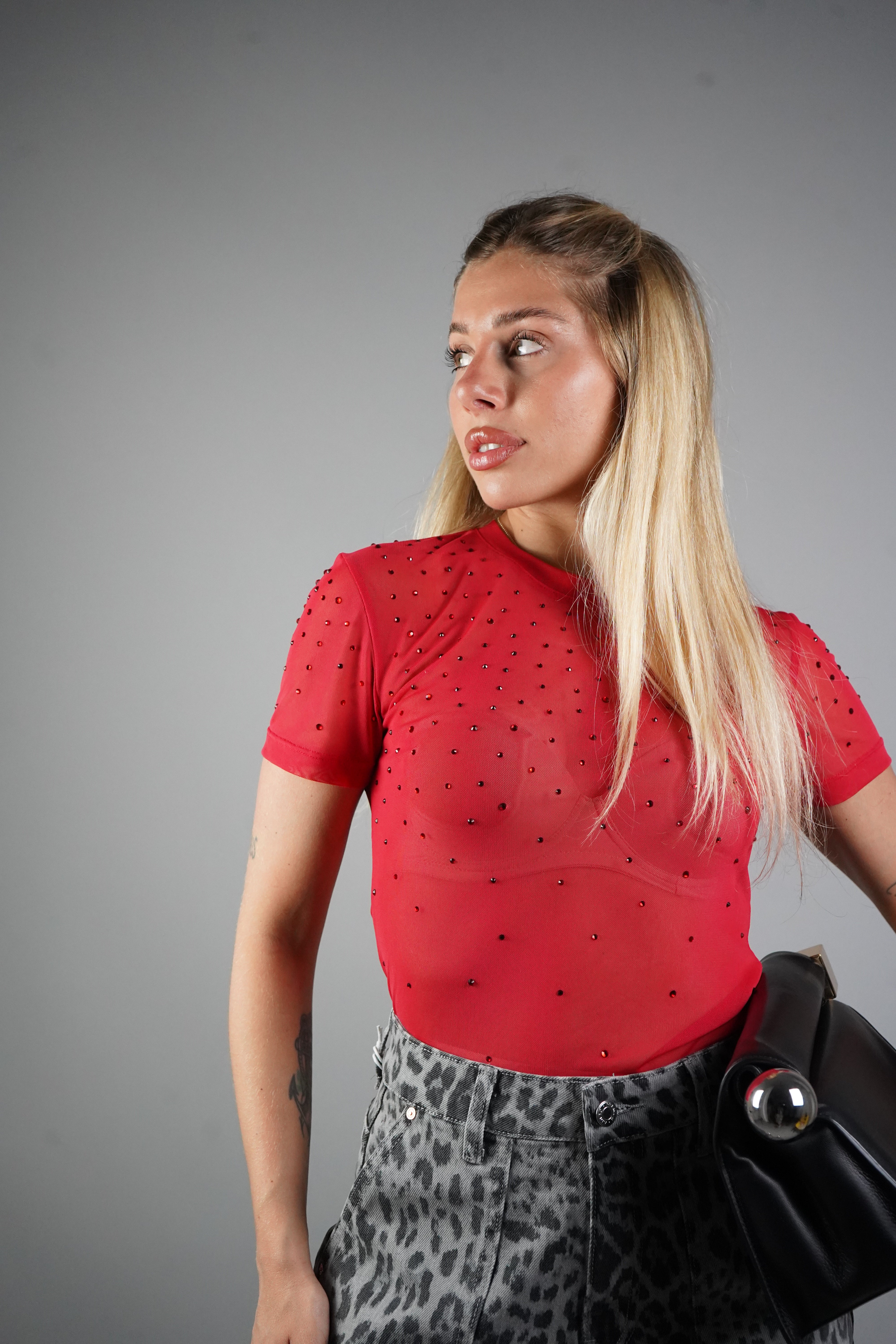 MAGLIA STRASS LUMINA ROSSA