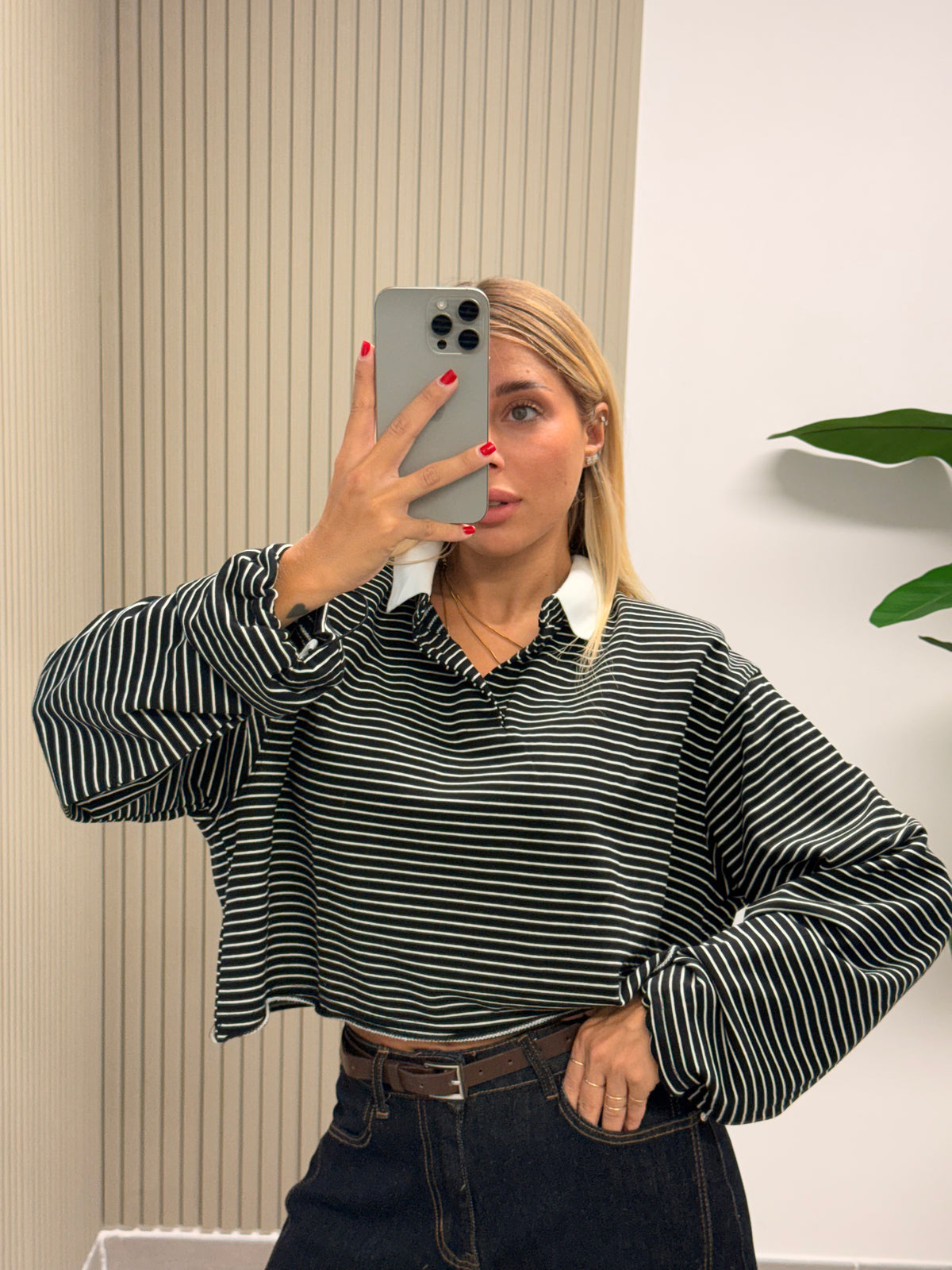 POLO CROP RIGHE NERO/BIANCO