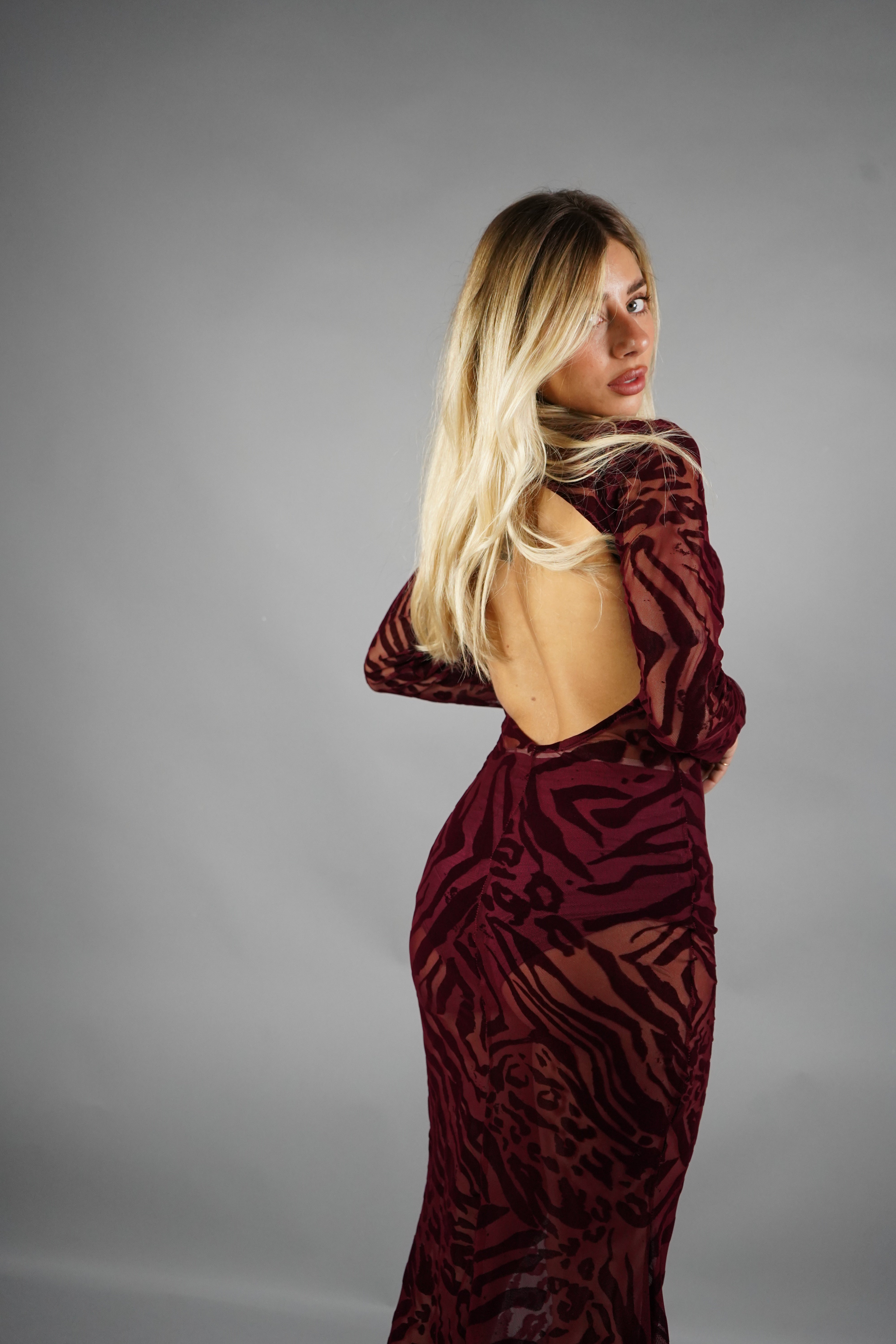 LONG DRESS ZEBRA BORDEAUX