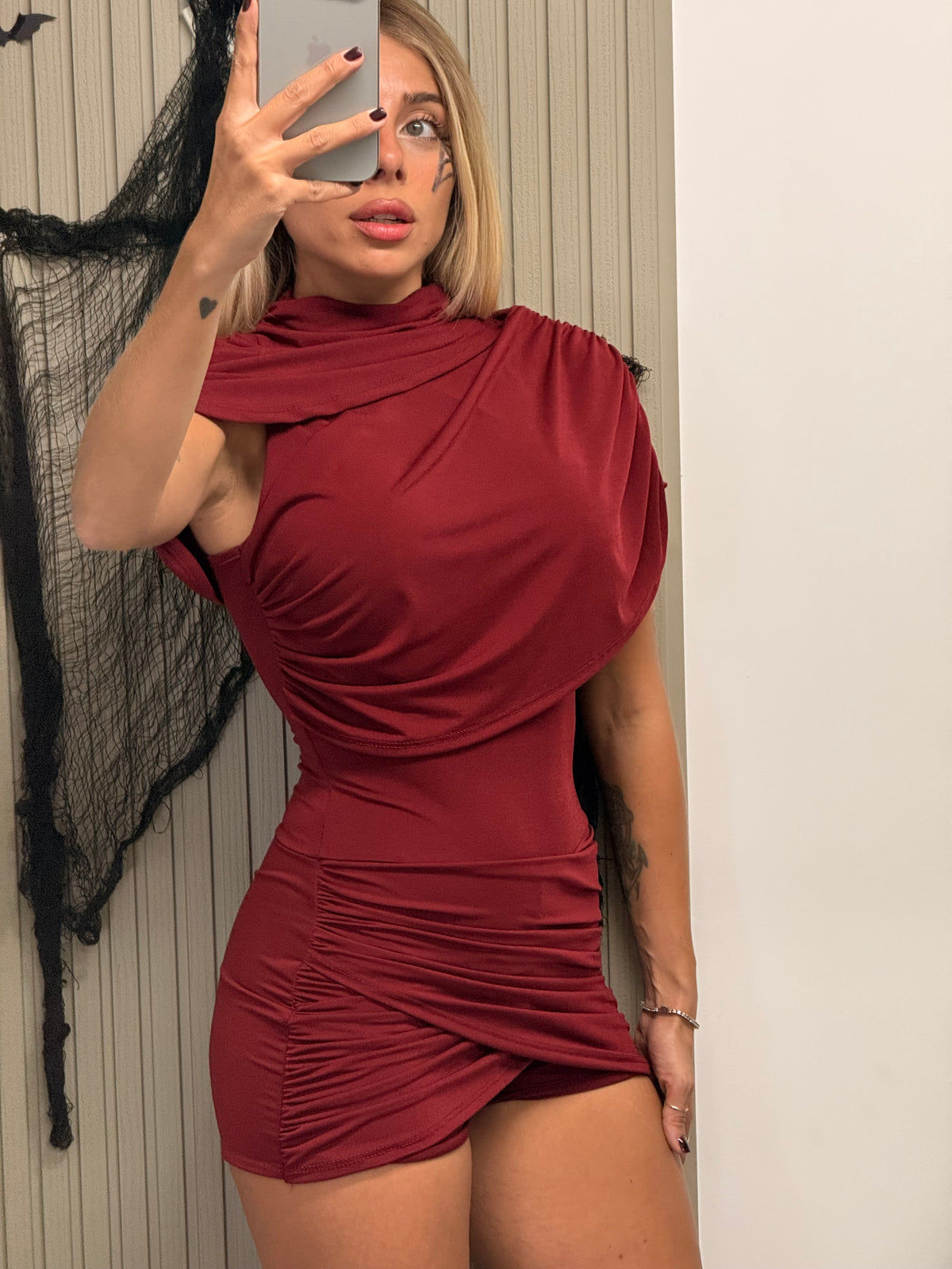 MINI JUMPSUIT DRAPPEGGIO BORDEAUX