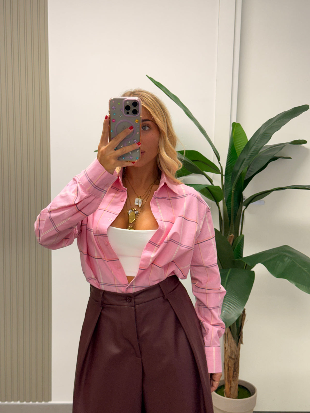 CAMICIA QUADRI ROSA
