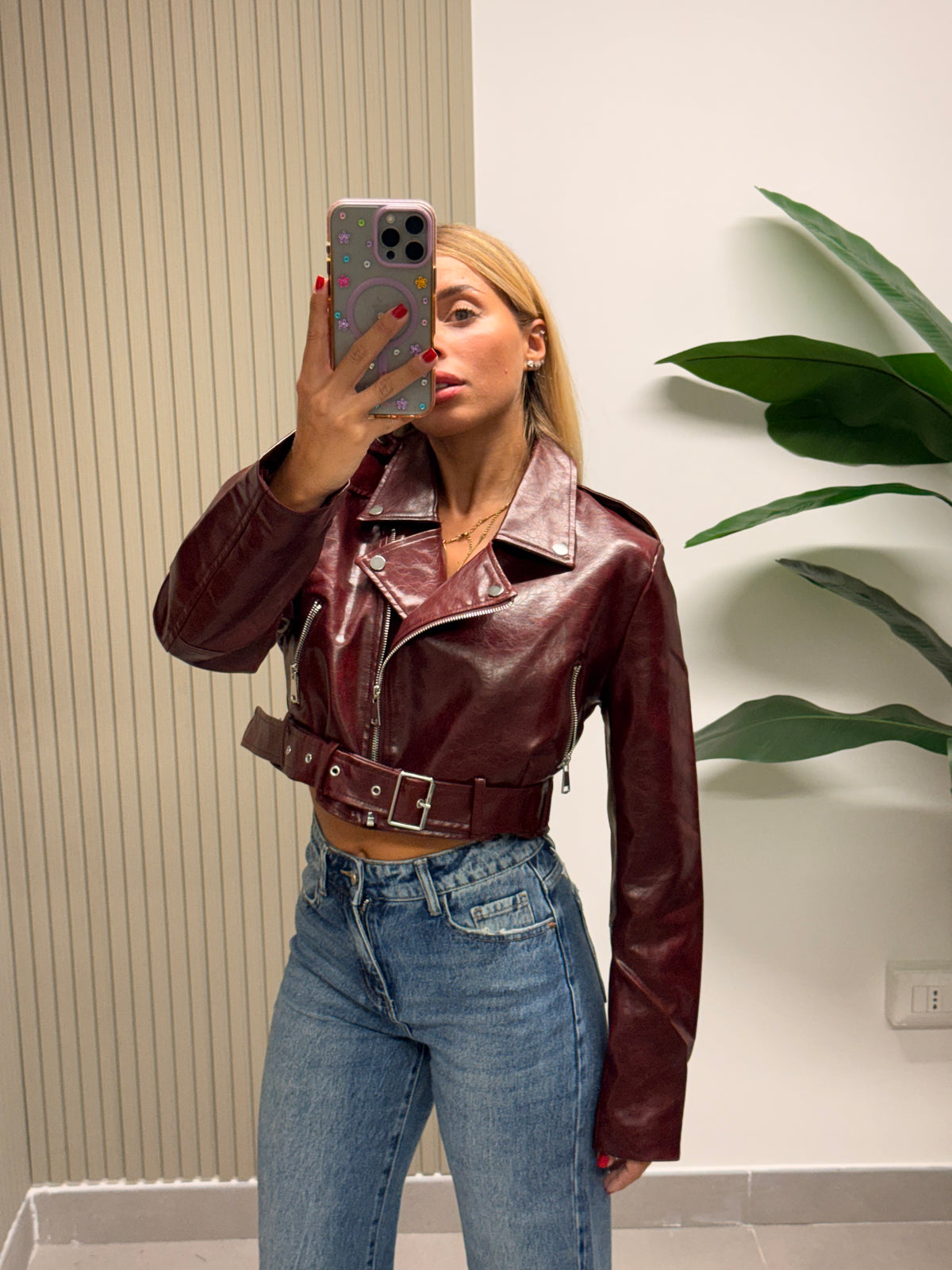 CHIODO ECOPELLE CROPPED BORDEAUX