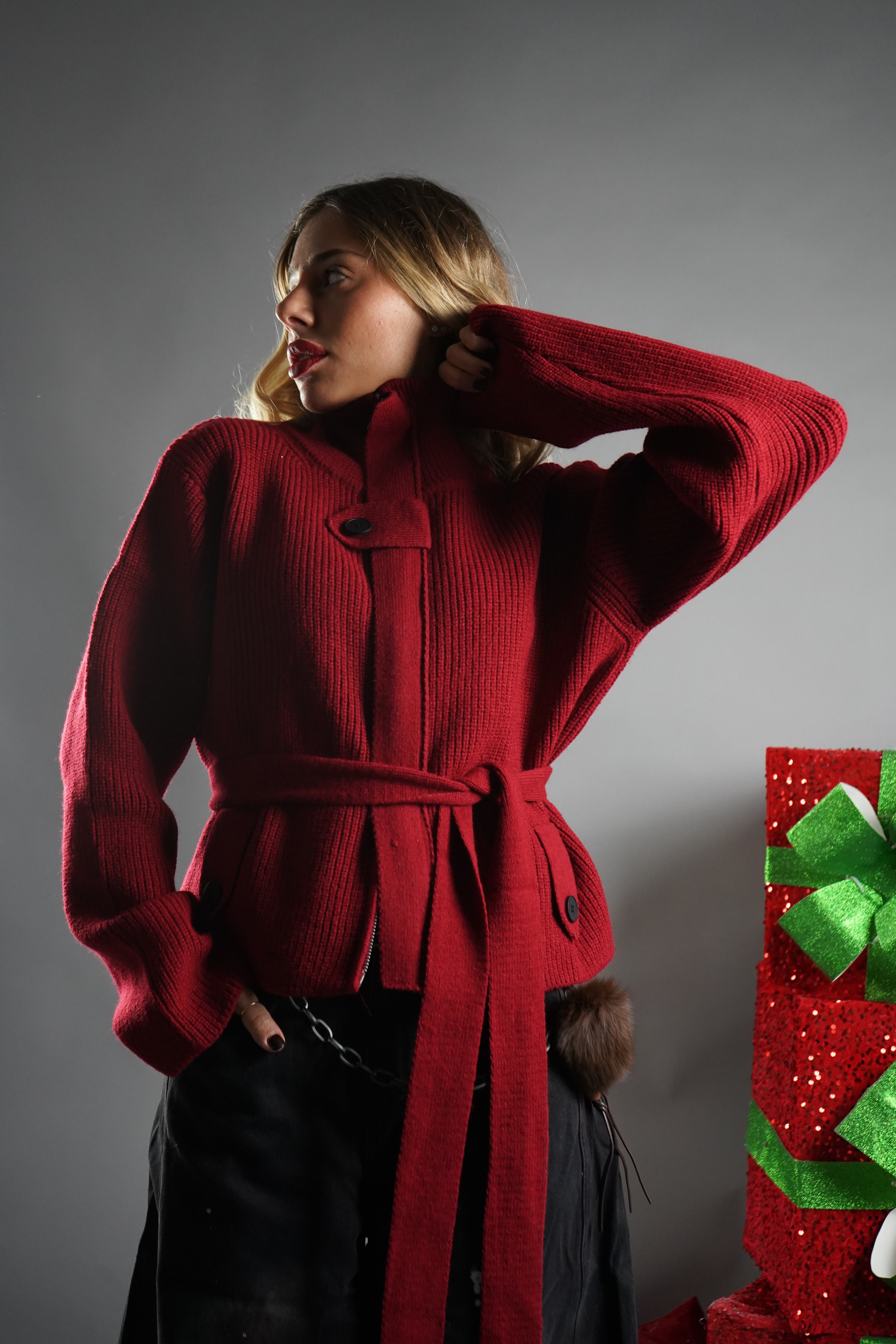 CARDIGAN CON CINTURA ROSSO