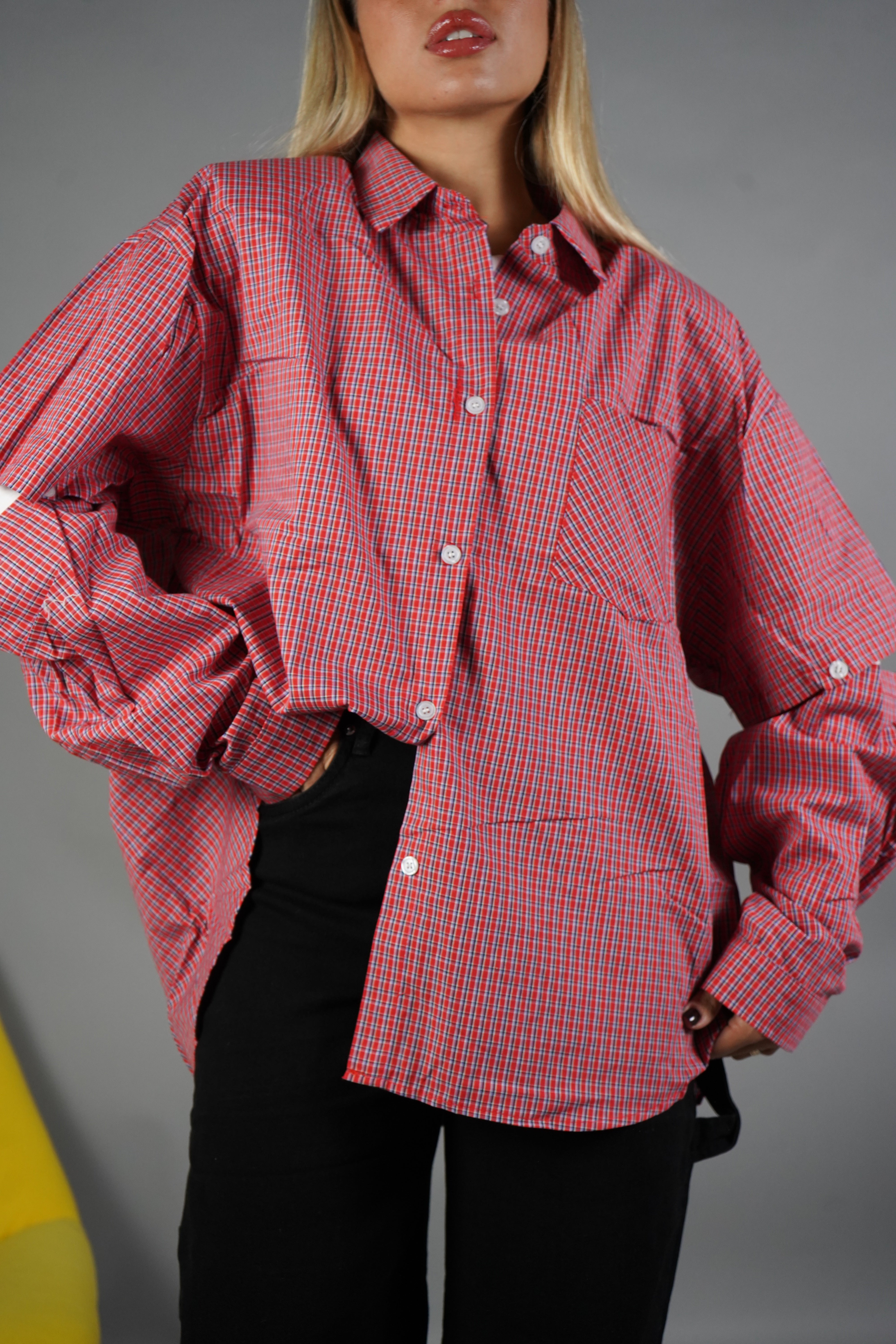 CAMICIA QUADRI MANICA RIMOVIBILE ROSSA