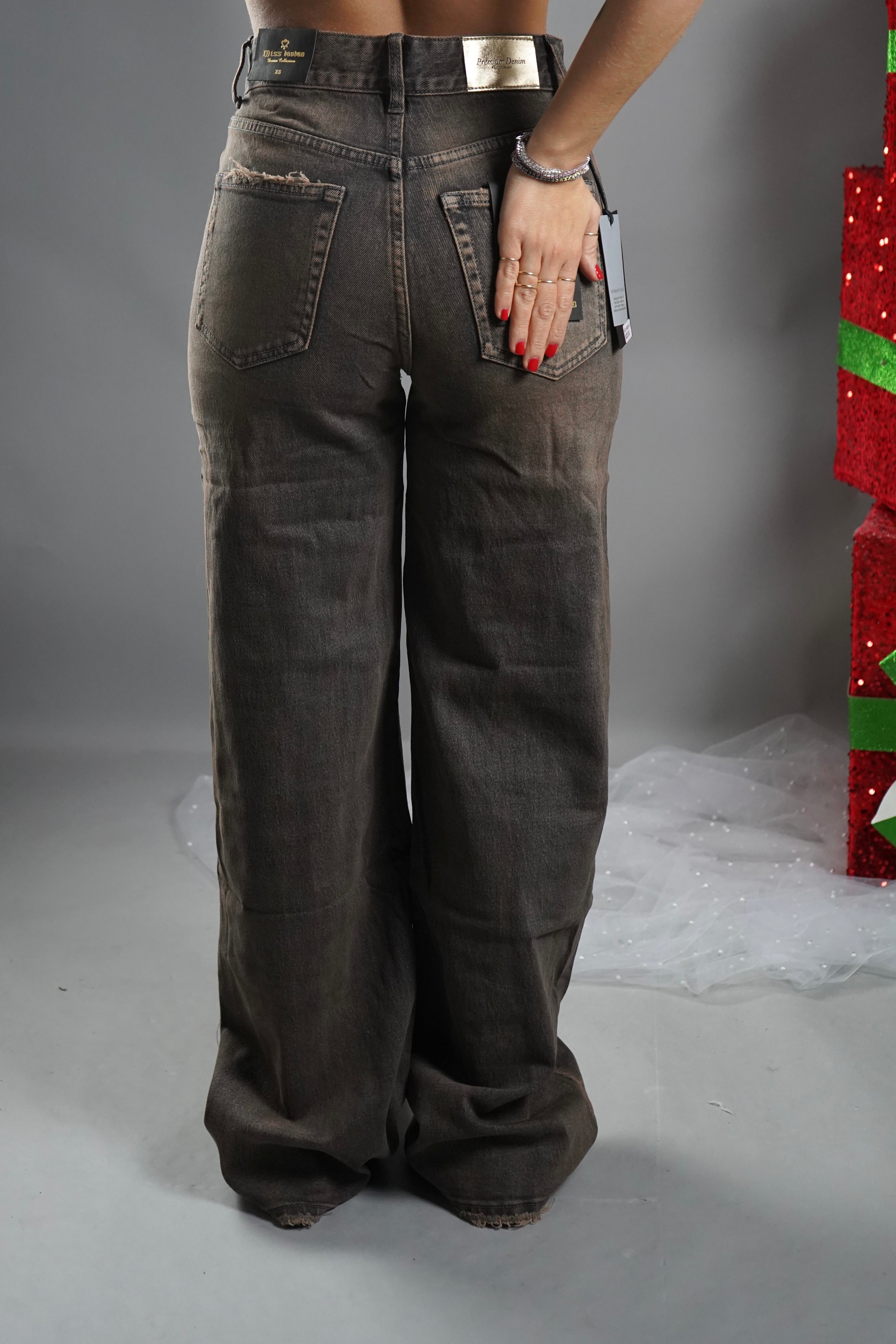 JEANS WIDE LEG SFUMATO MARRONE