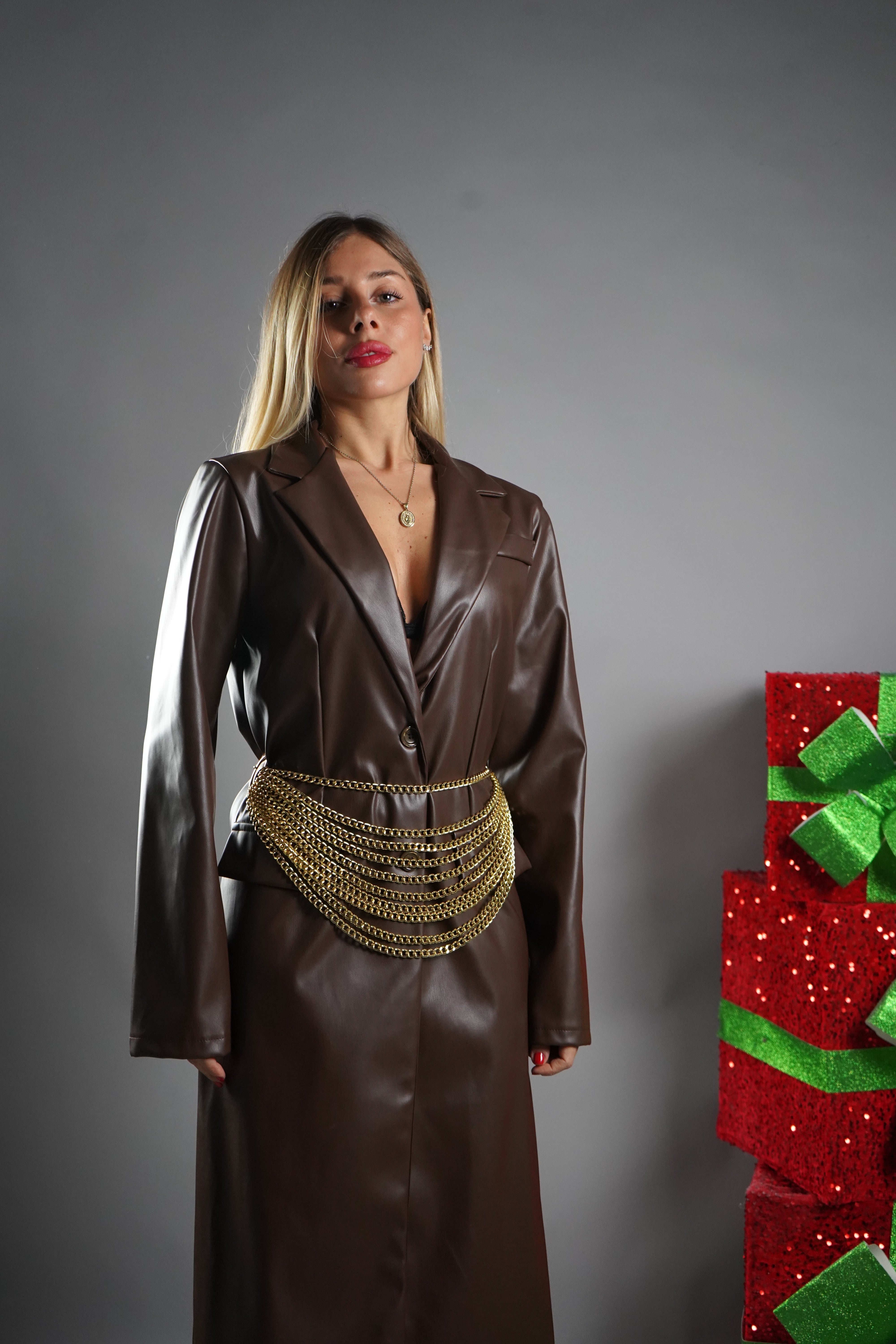 GIACCA LUNGA ECOPELLE MARRONE