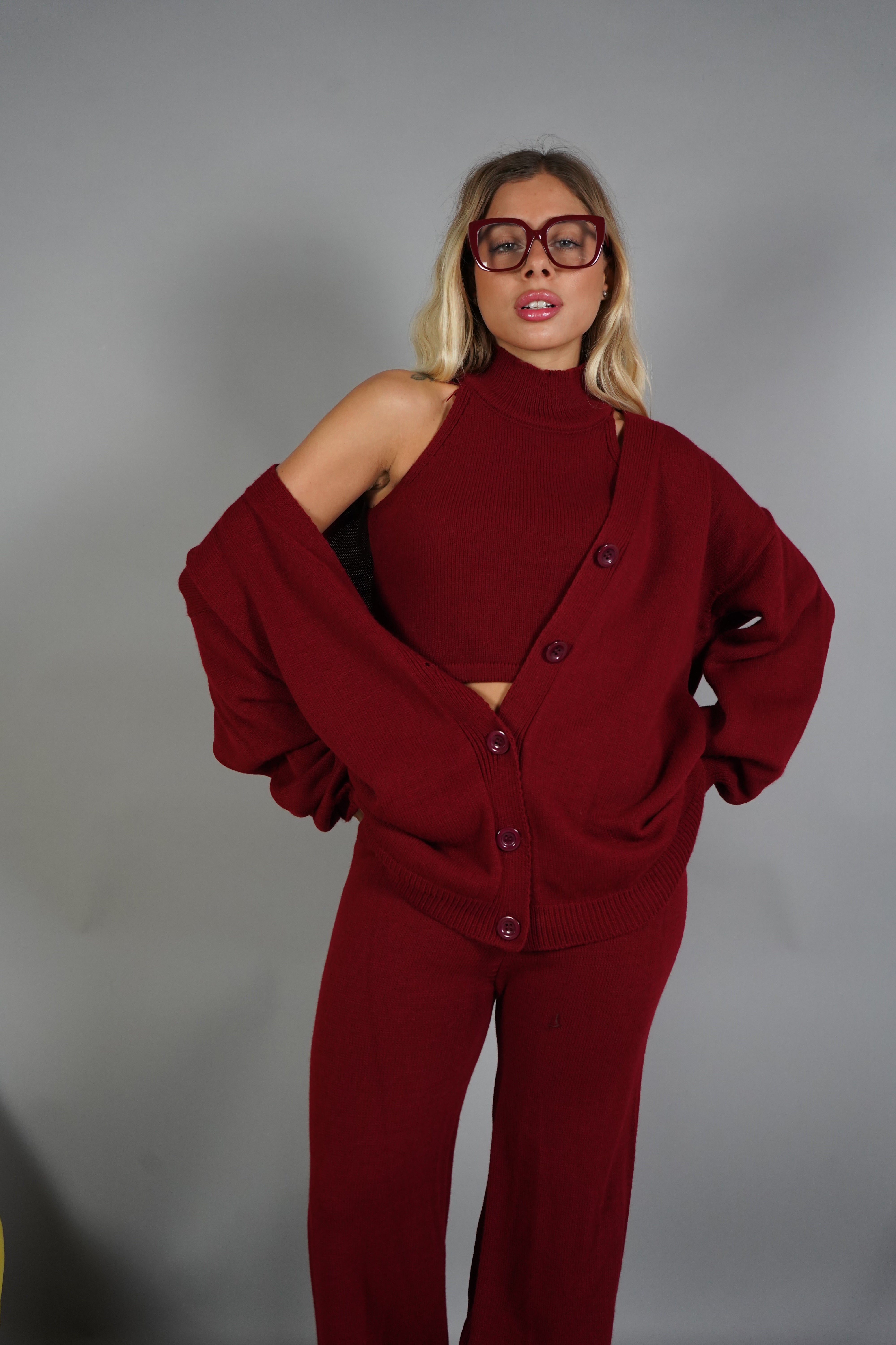 COORDINATO TRE PEZZI LANA BORDEAUX