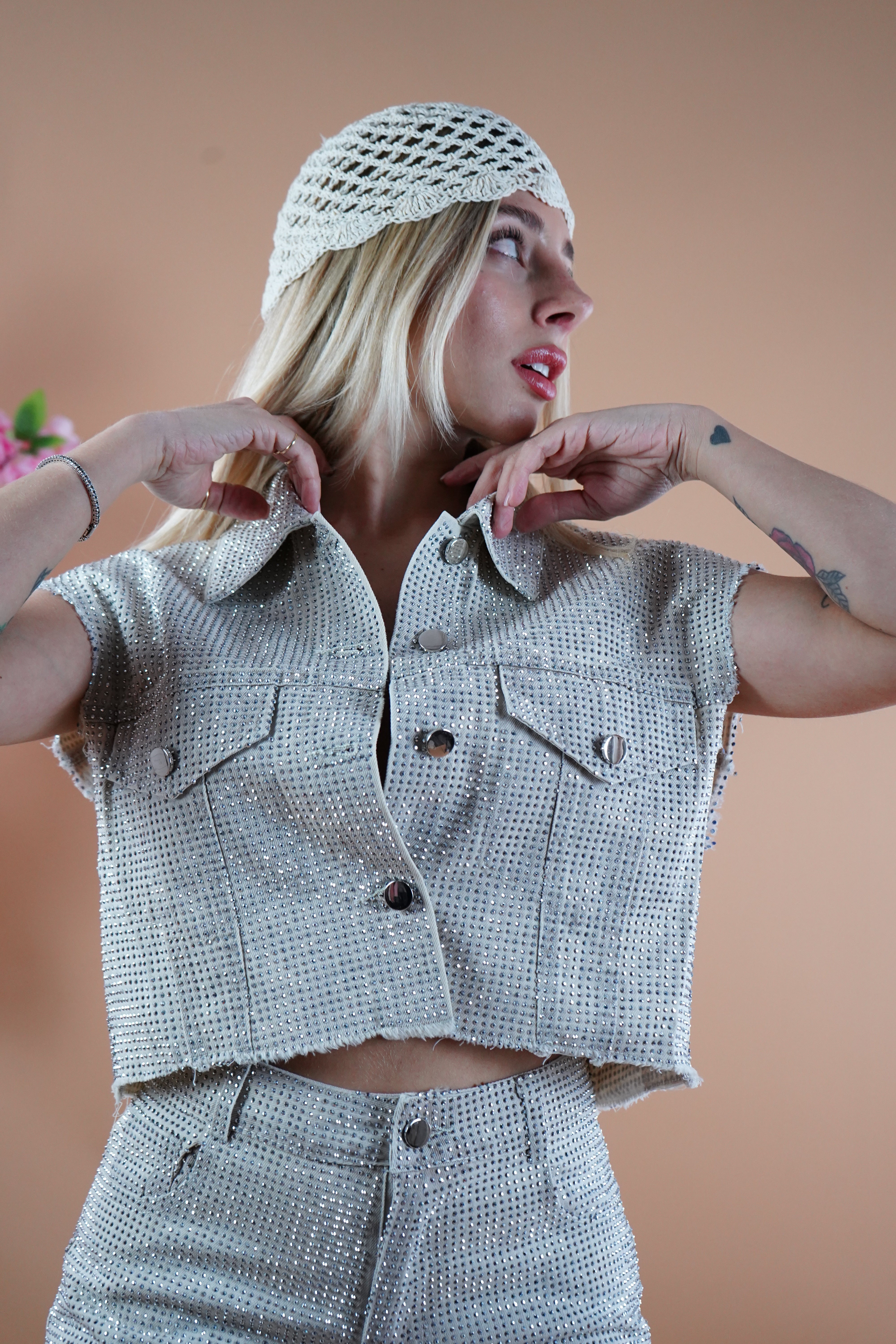 COORDINATO STRASS DENIM PANNA
