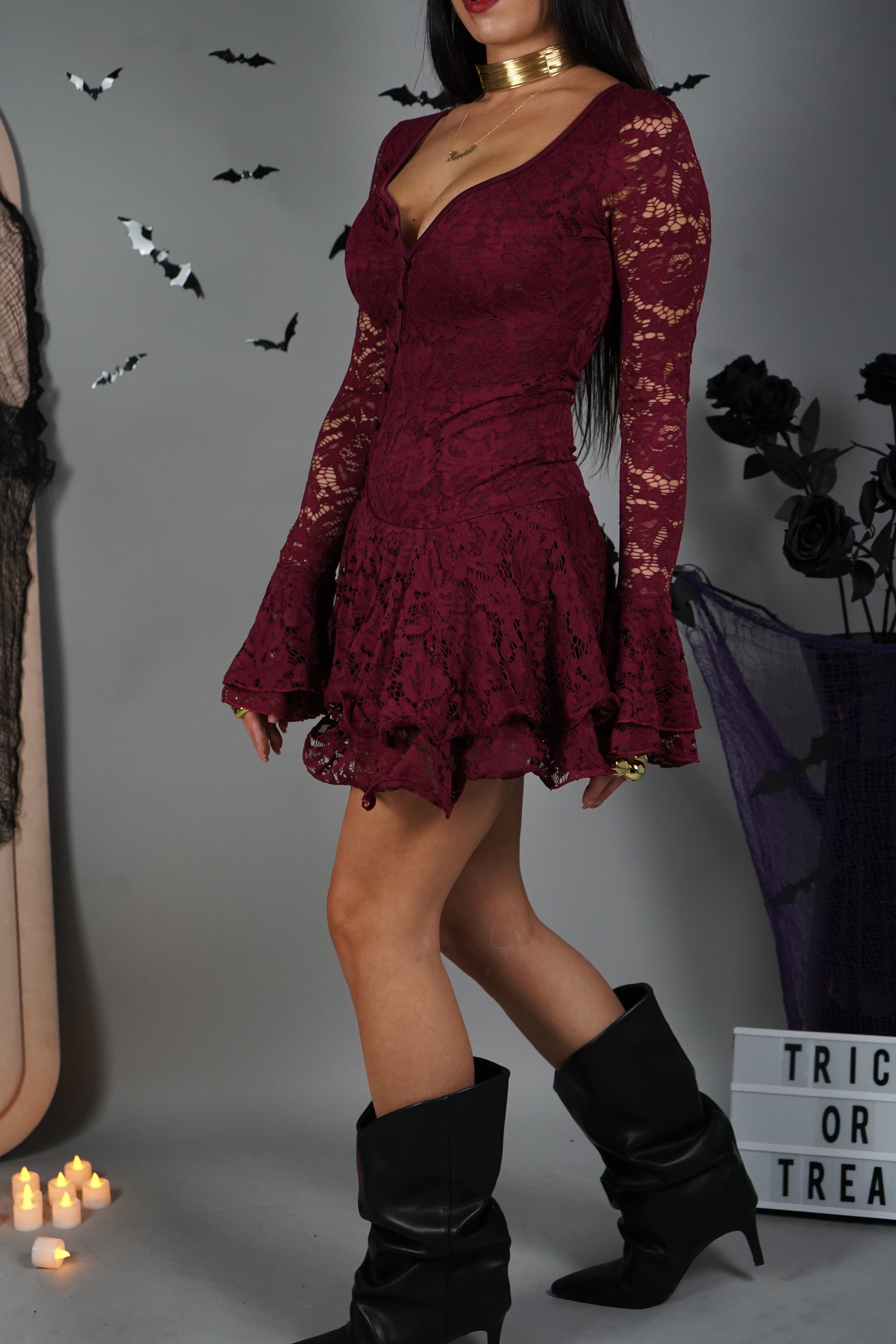 MINI DRESS AMOR PIZZO BORDEAUX