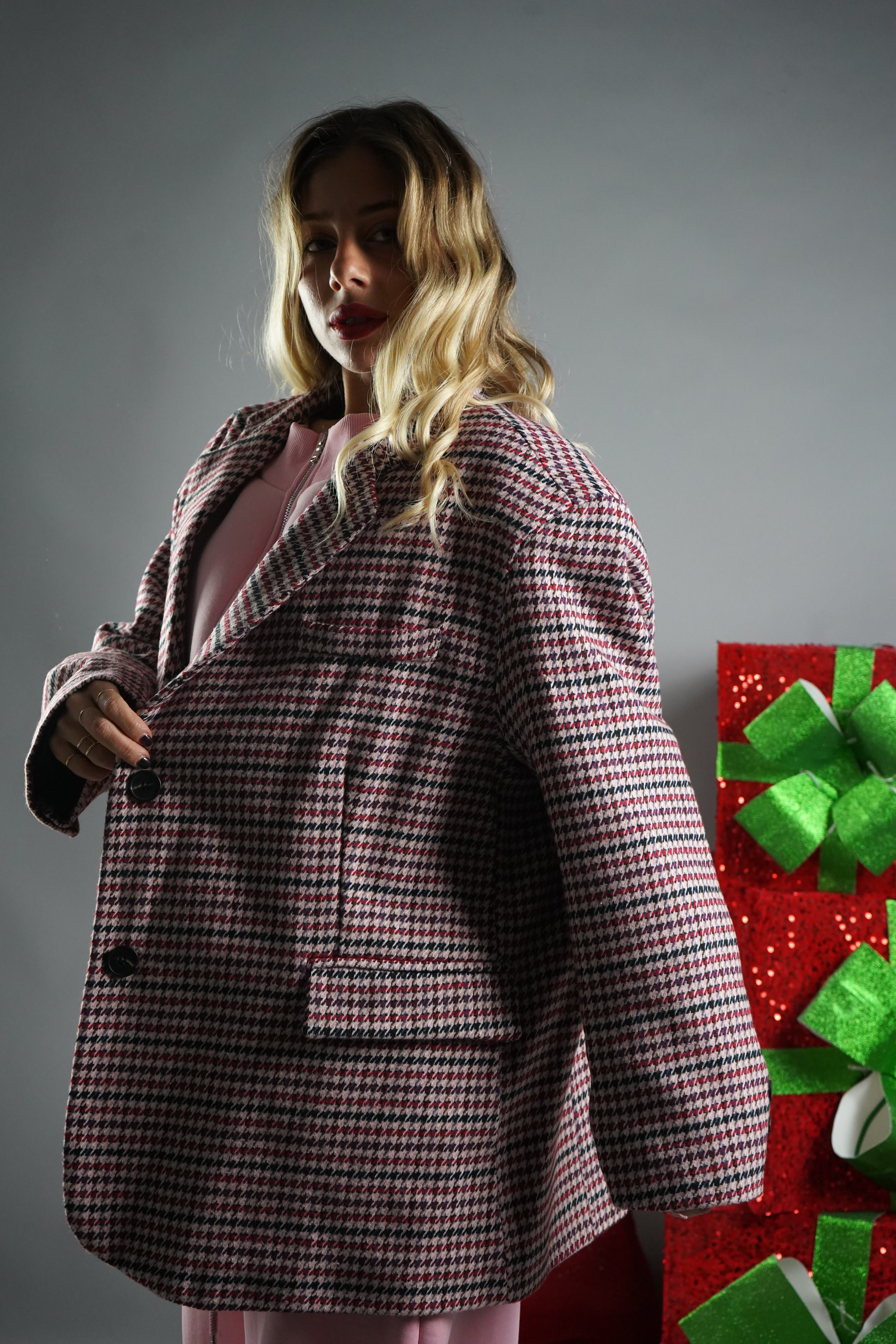 BLAZER PIED DE POULE ROSA