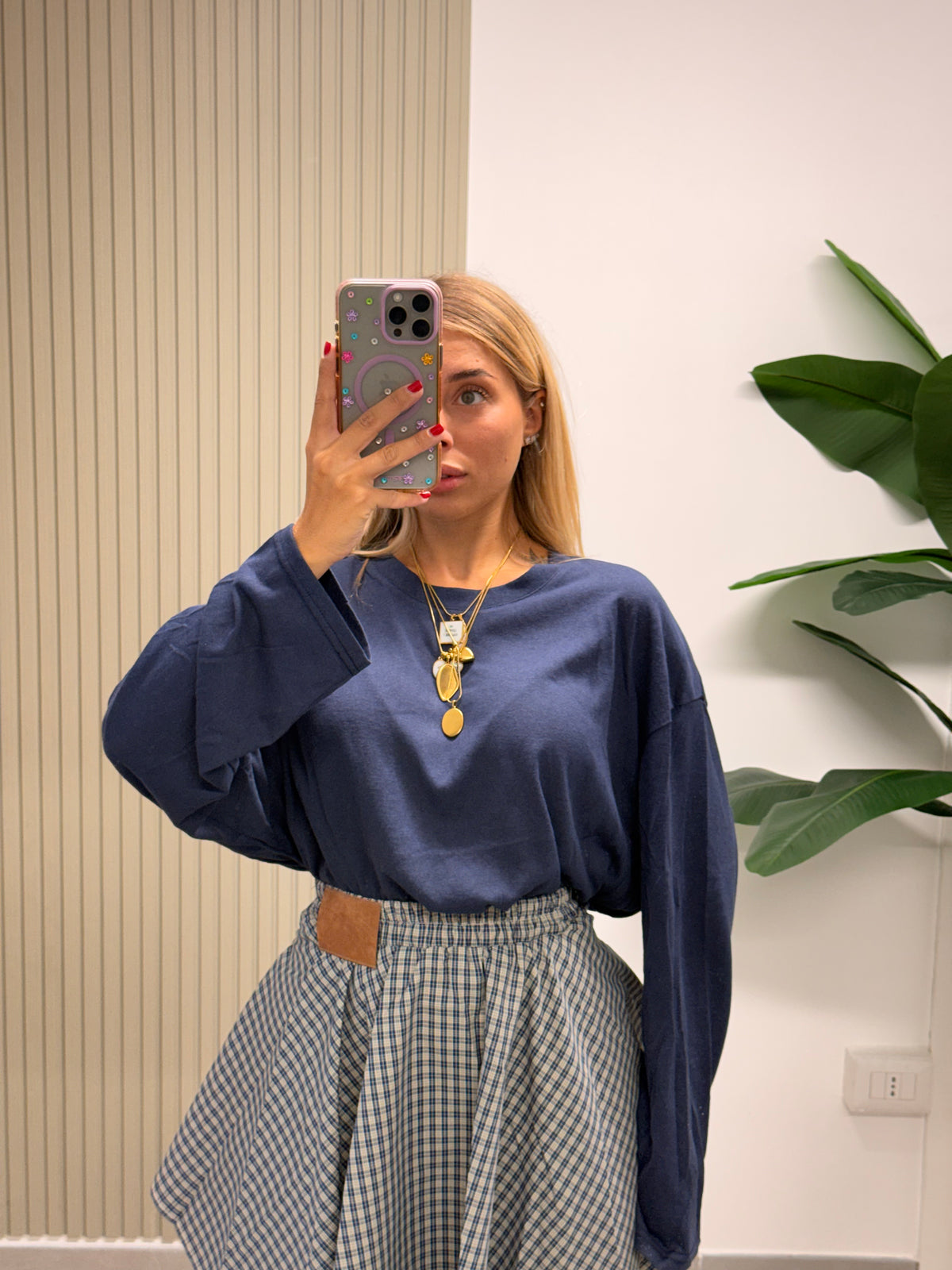 T-SHIRT LONG SLEVEE BLU SEMIVELATA