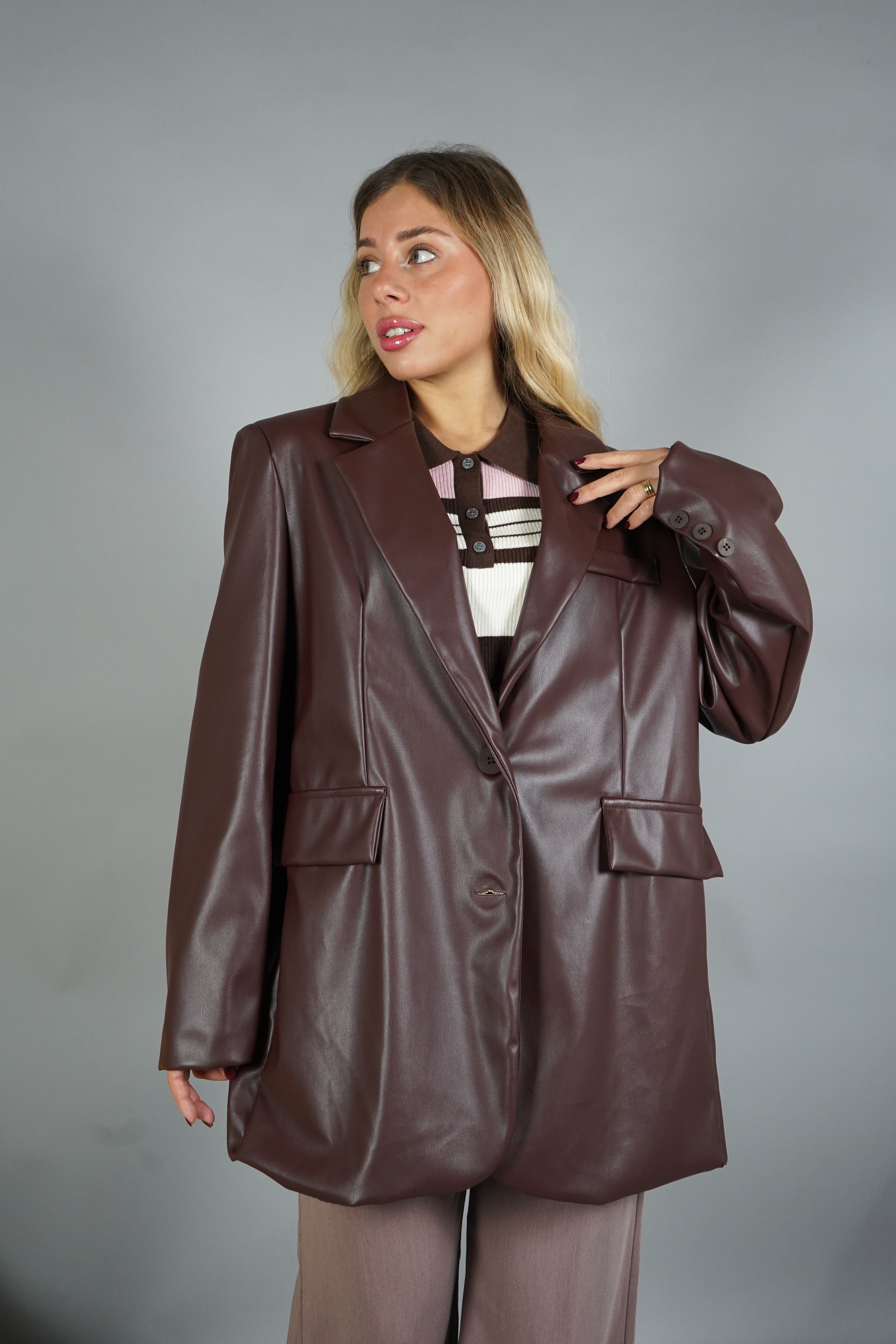 BLAZER OVERSIZE ECOPELLE MARRONE