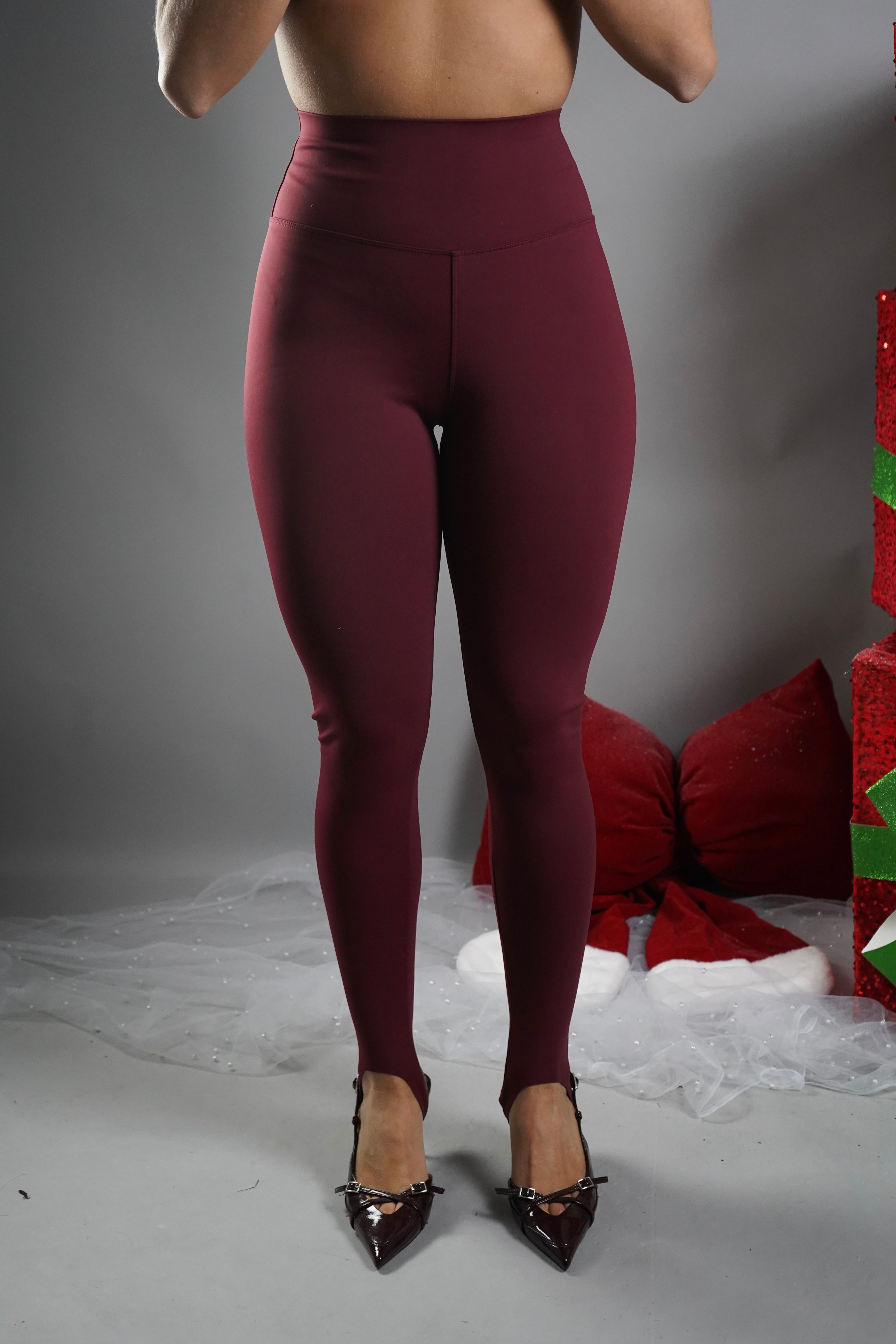 LEGGINGS FELPATO CON GHETTA BORDEAUX