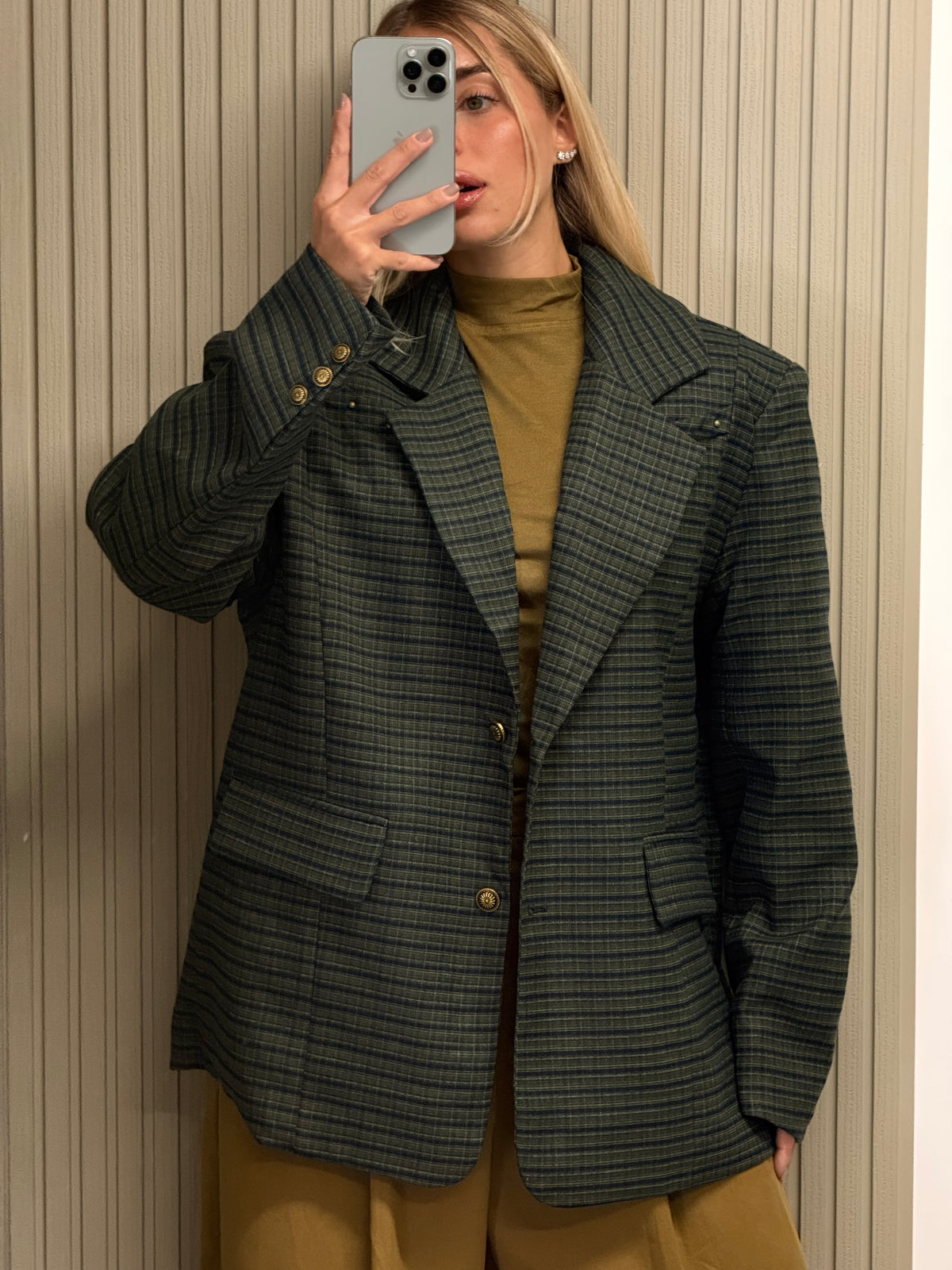 BLAZER OVERSIZE QUADRETTI VERDE PETROLIO