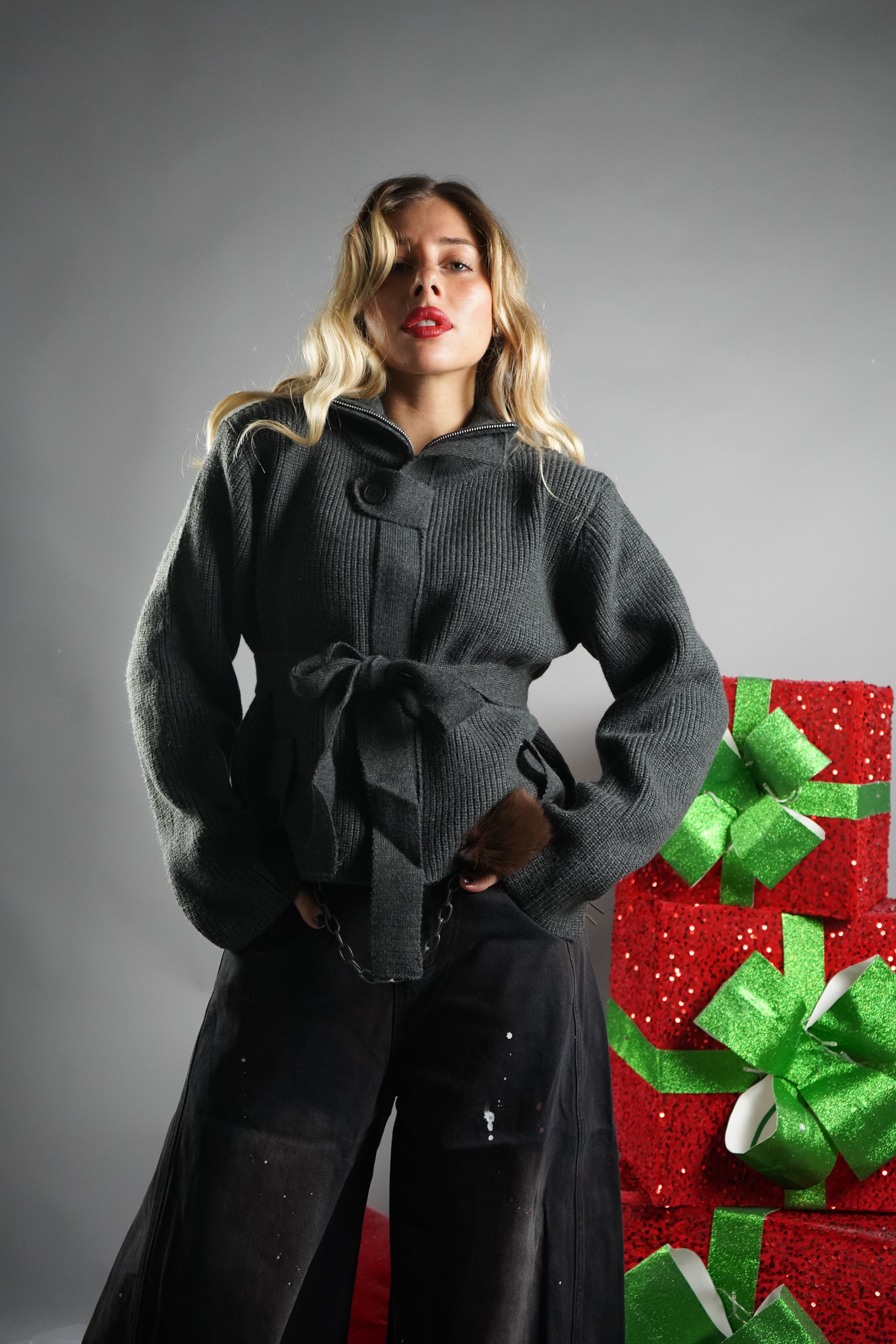 CARDIGAN CON CINTURA GRIGIO