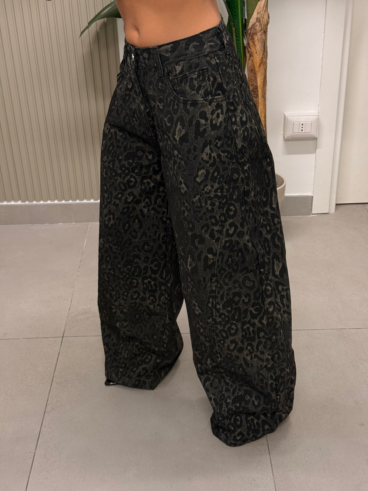 JEANS BAGGY ANIMALIER NERO