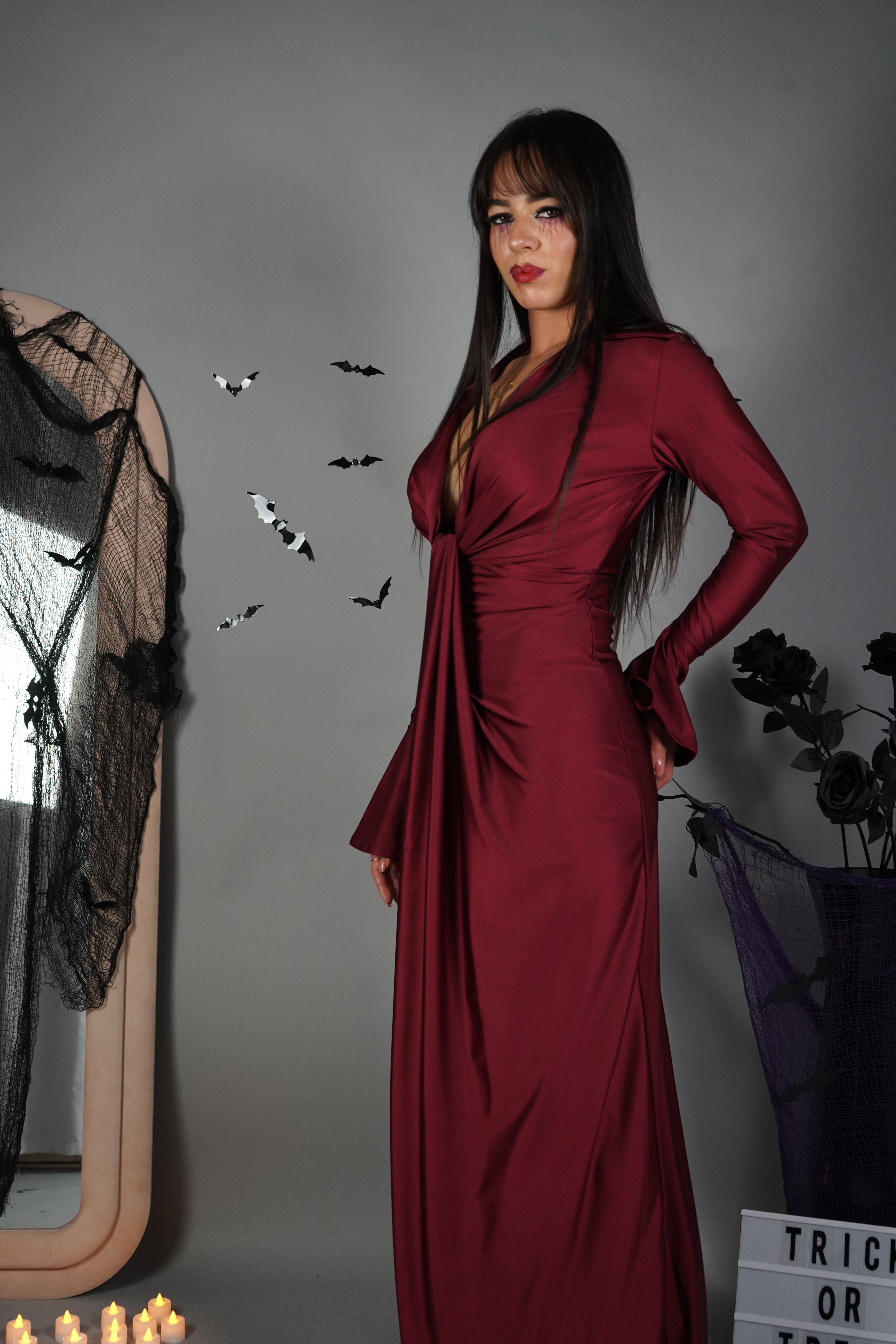 LONG DRESS NODO BORDEAUX