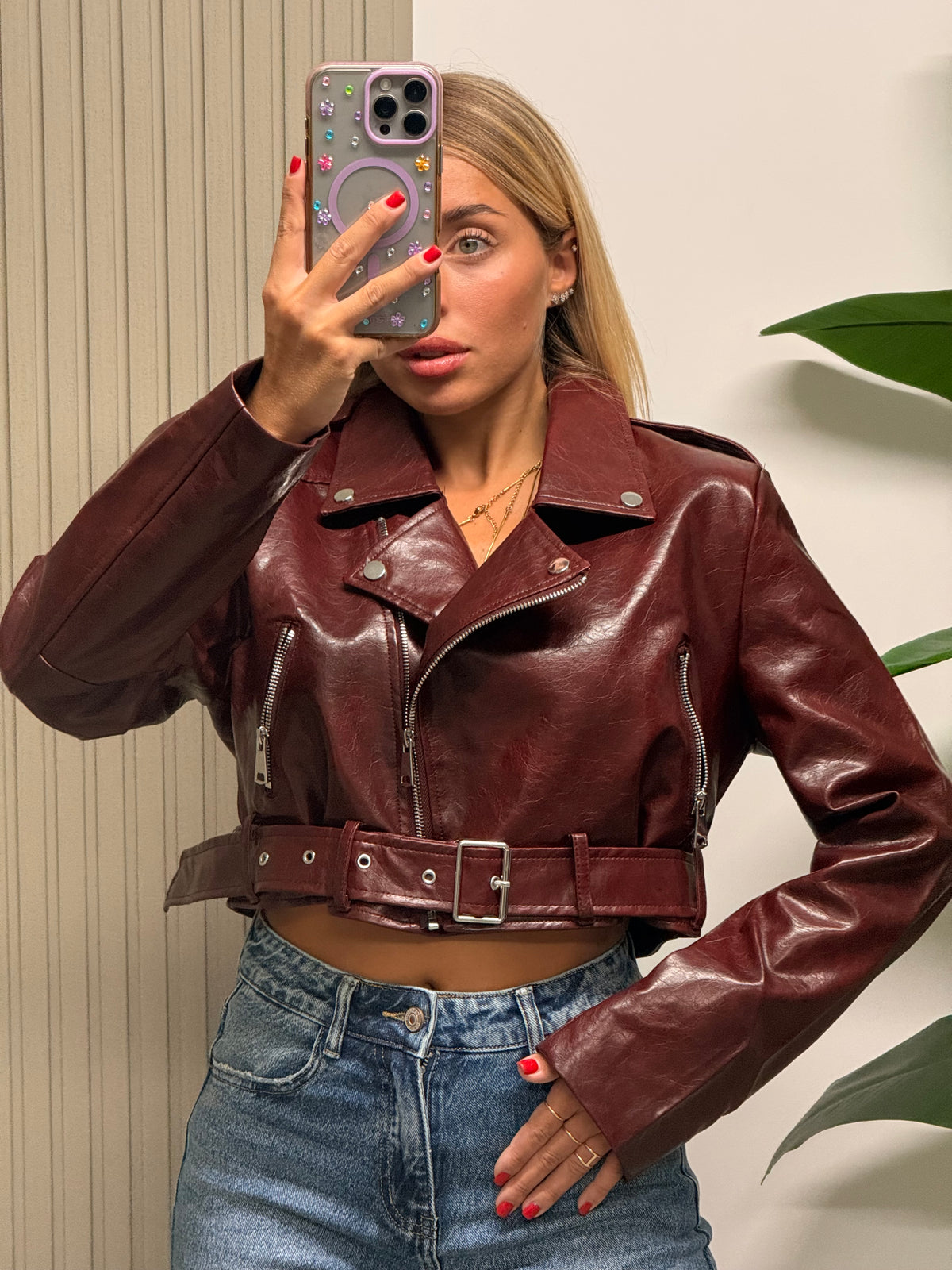 CHIODO ECOPELLE CROPPED BORDEAUX
