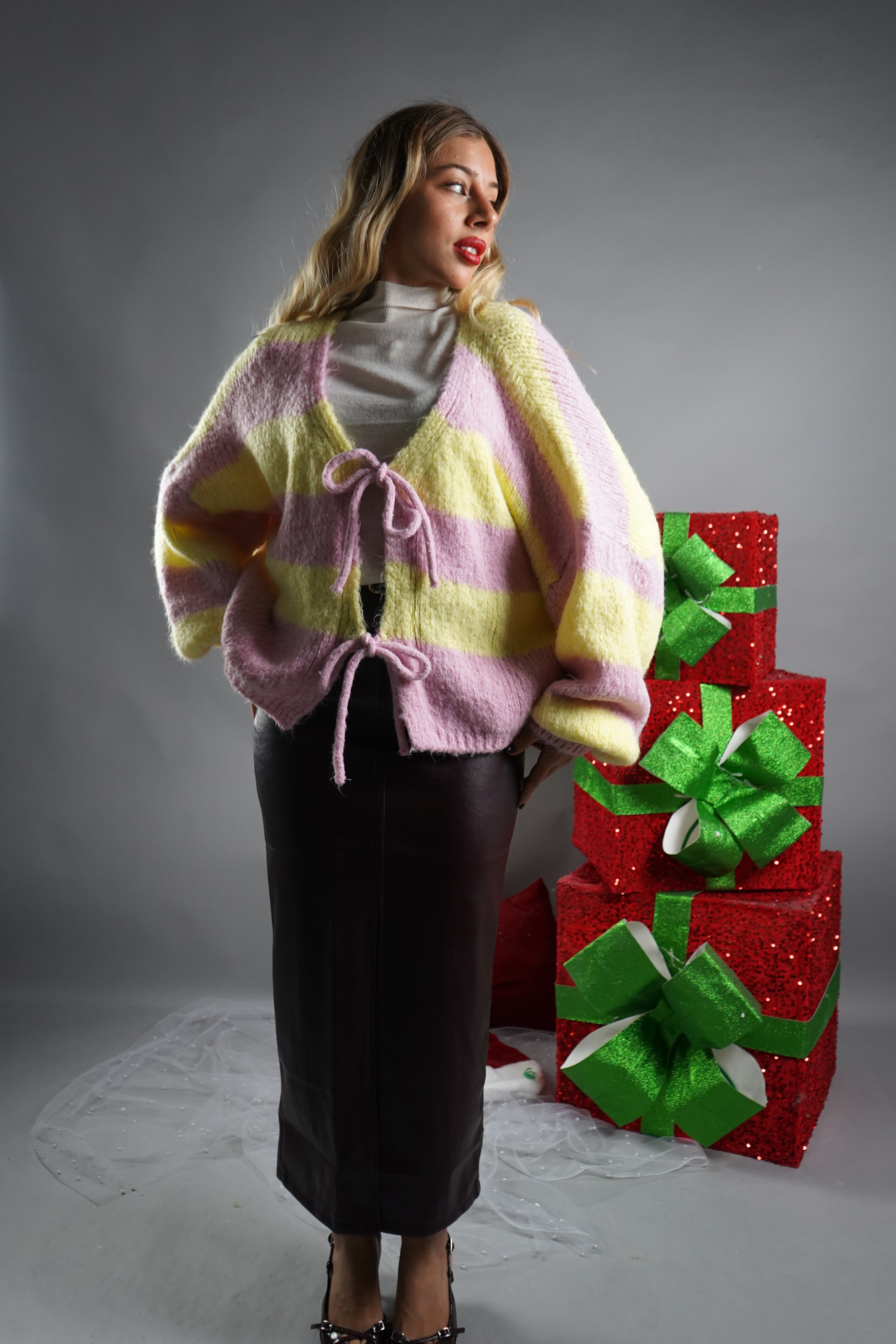 CARDIGAN FIOCCO ROSA E GIALLO