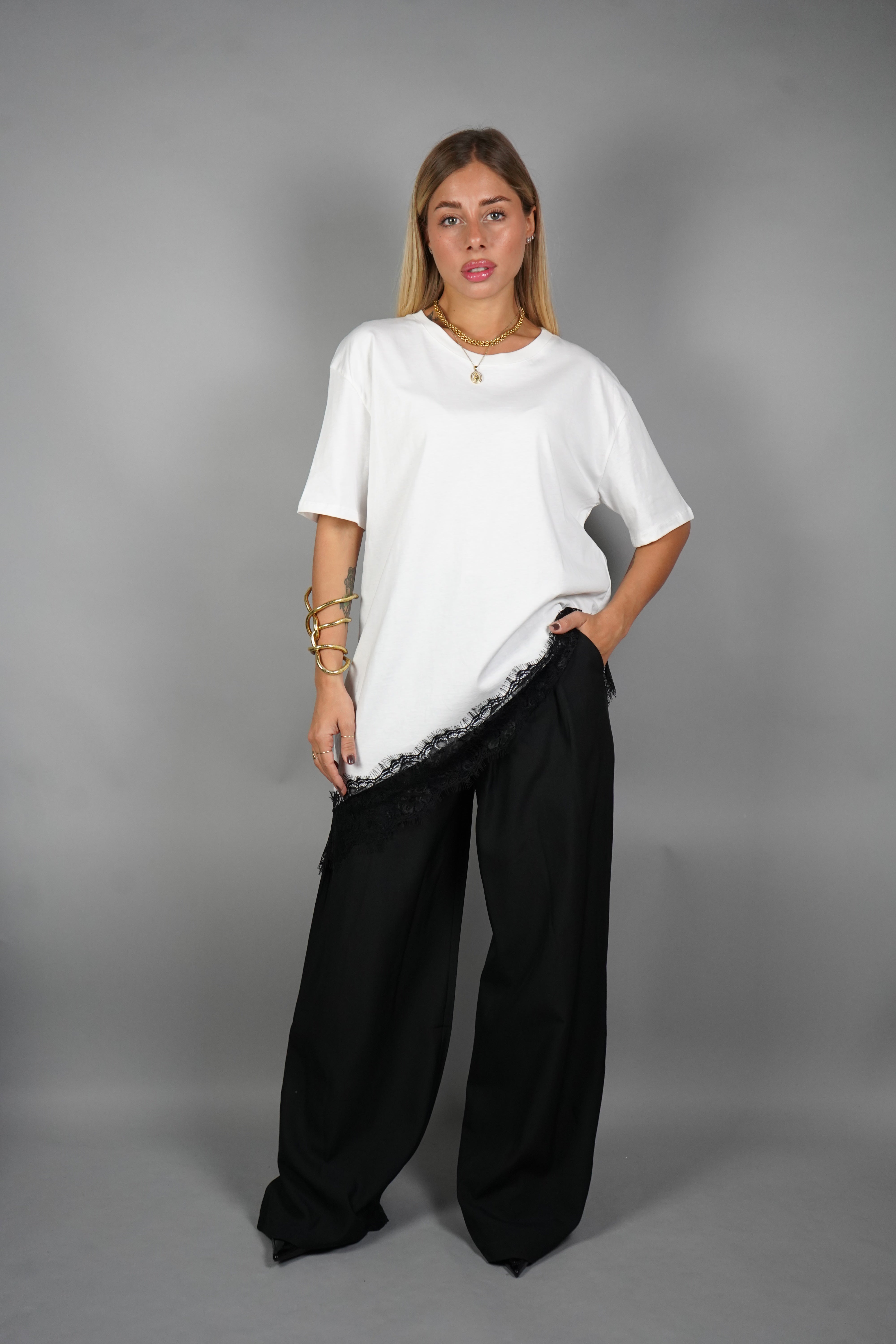 PANTALONE PALAZZO CON CINTURA NERO