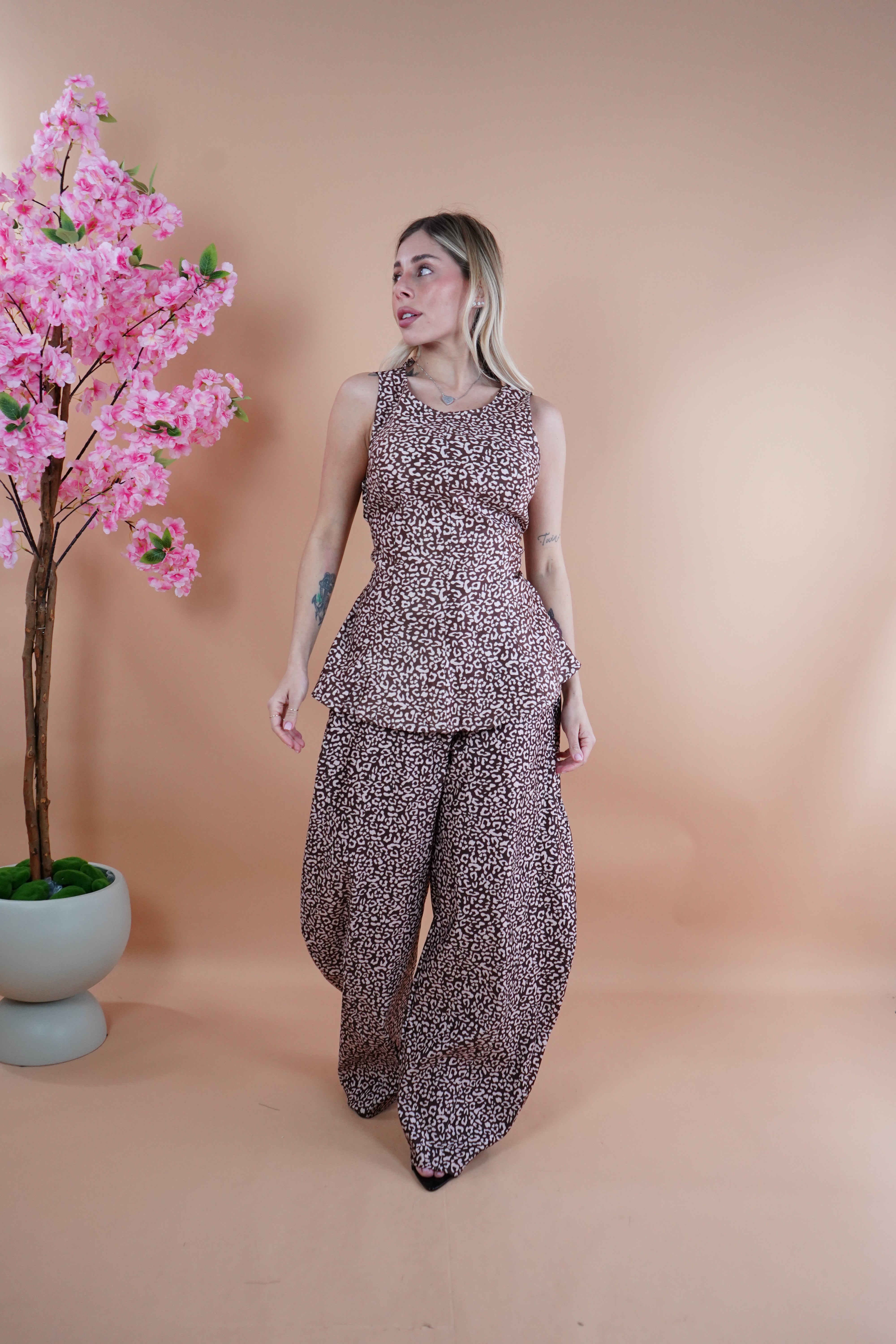 COORDINATO BALLON ANIMALIER MARRONE