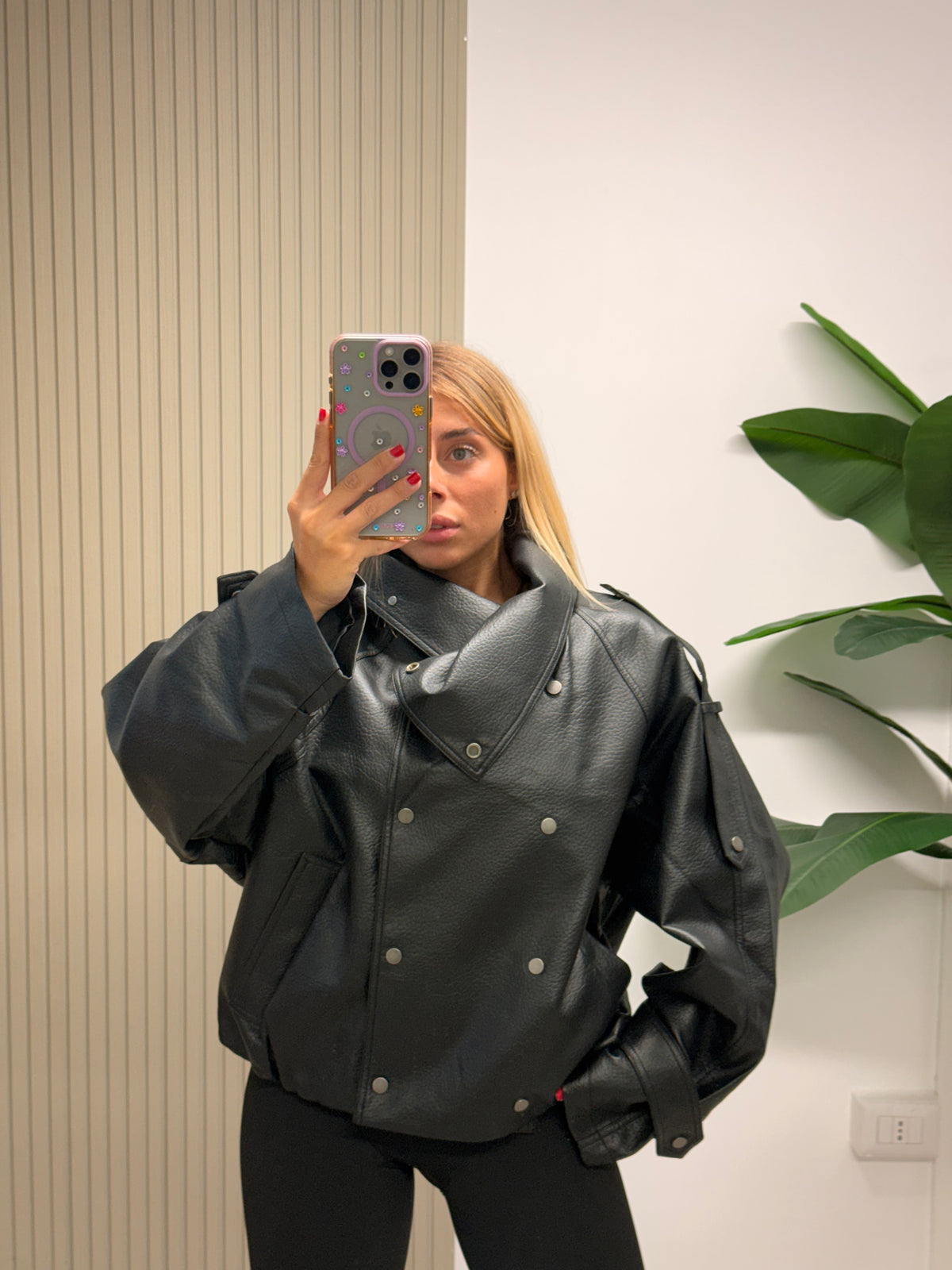 BOMBER COLLO ALTO ECOPELLE NERO