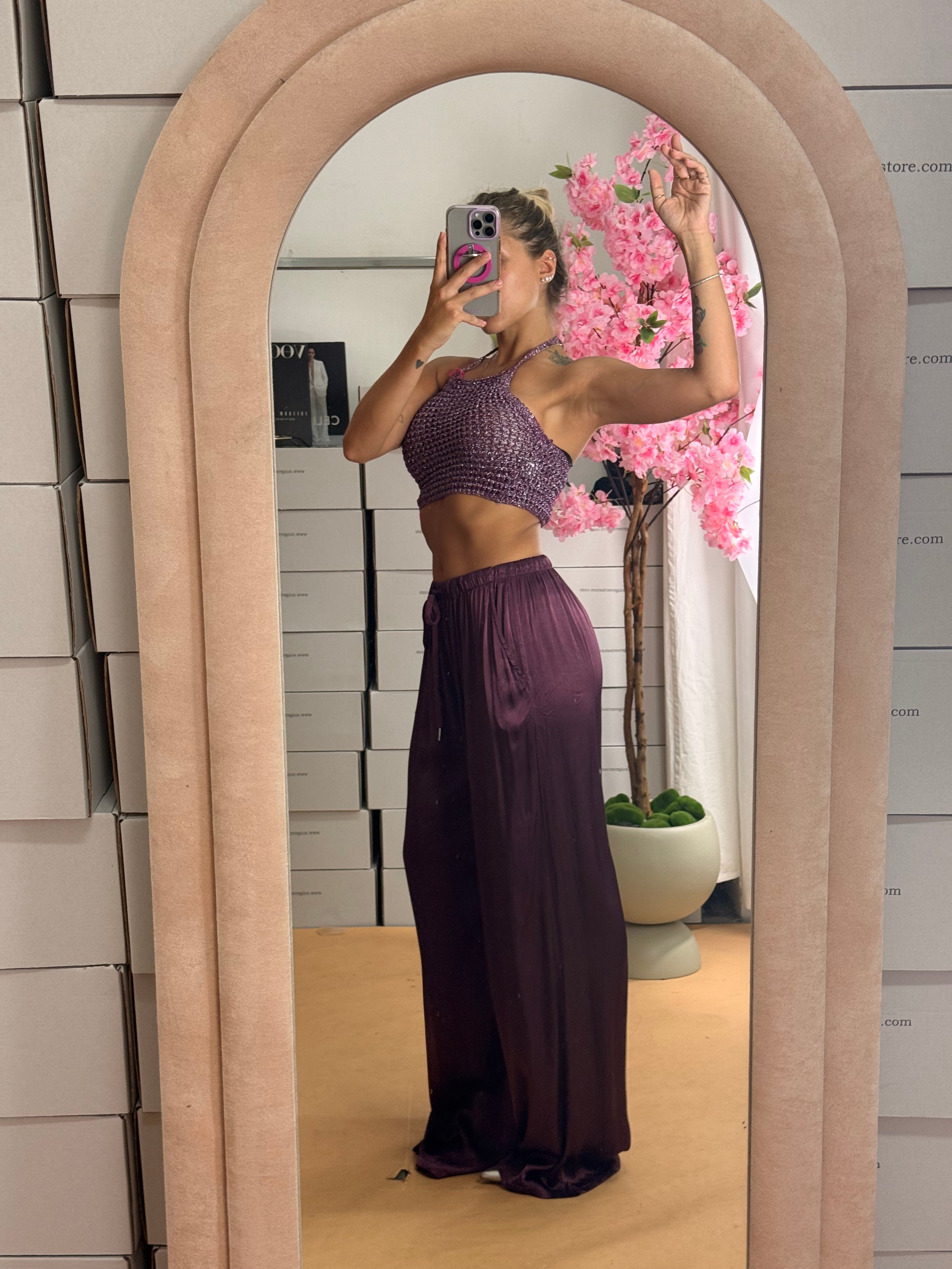 PANTALONE SATIN PRUGNA
