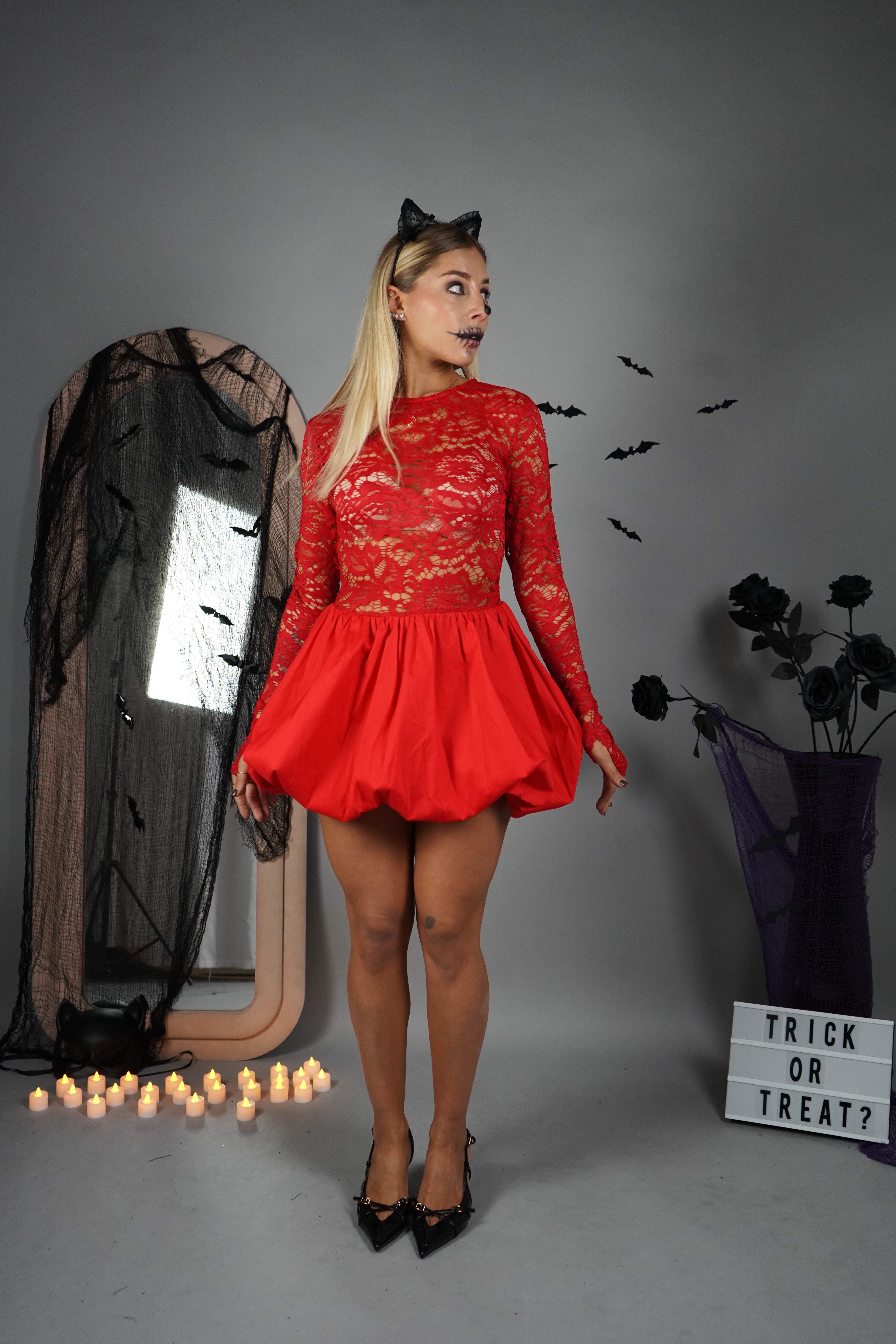 MINI DRESS BALLON PIZZO ROSSO