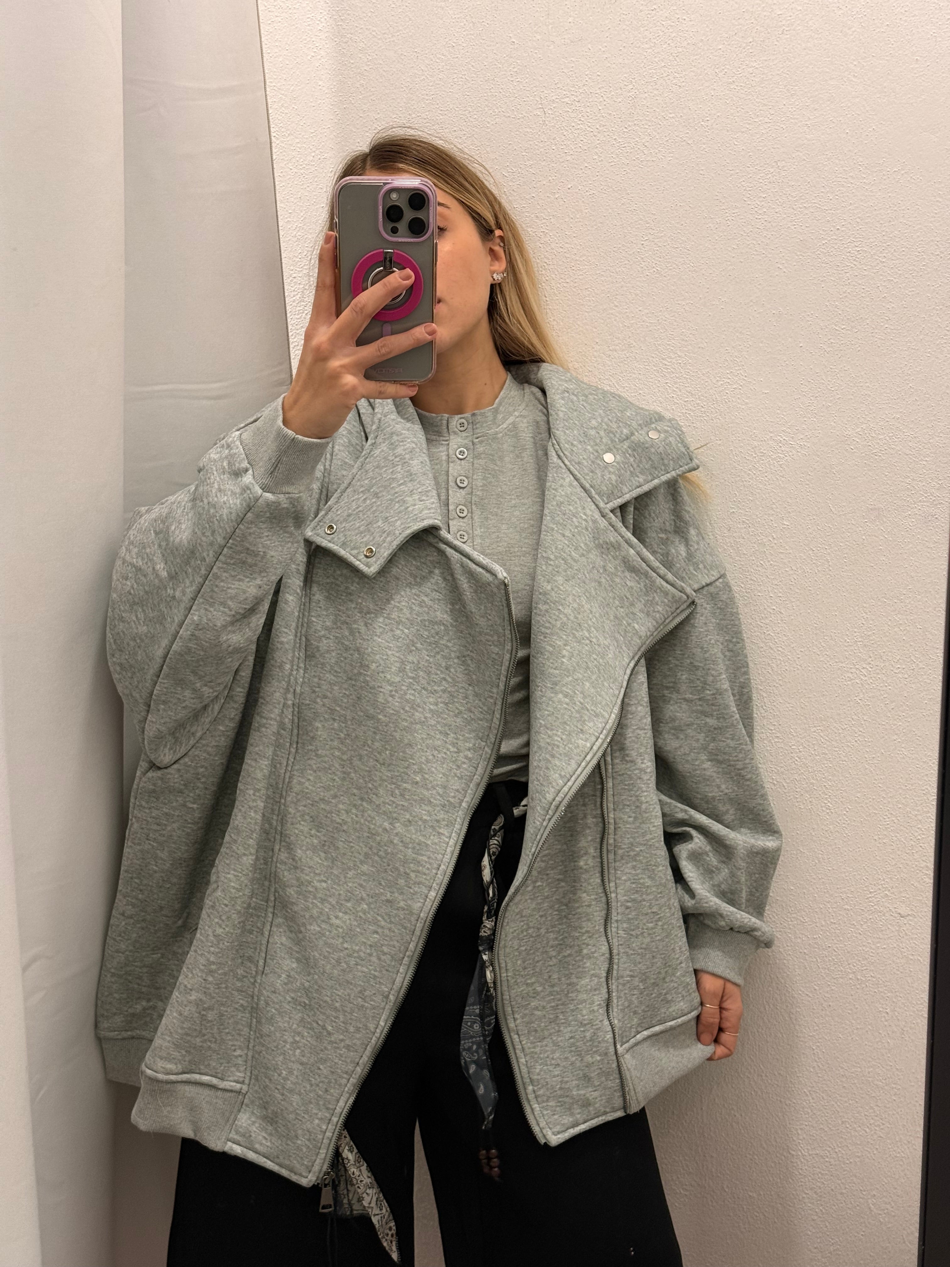 FELPA CHIODO OVERSIZE GRIGIA