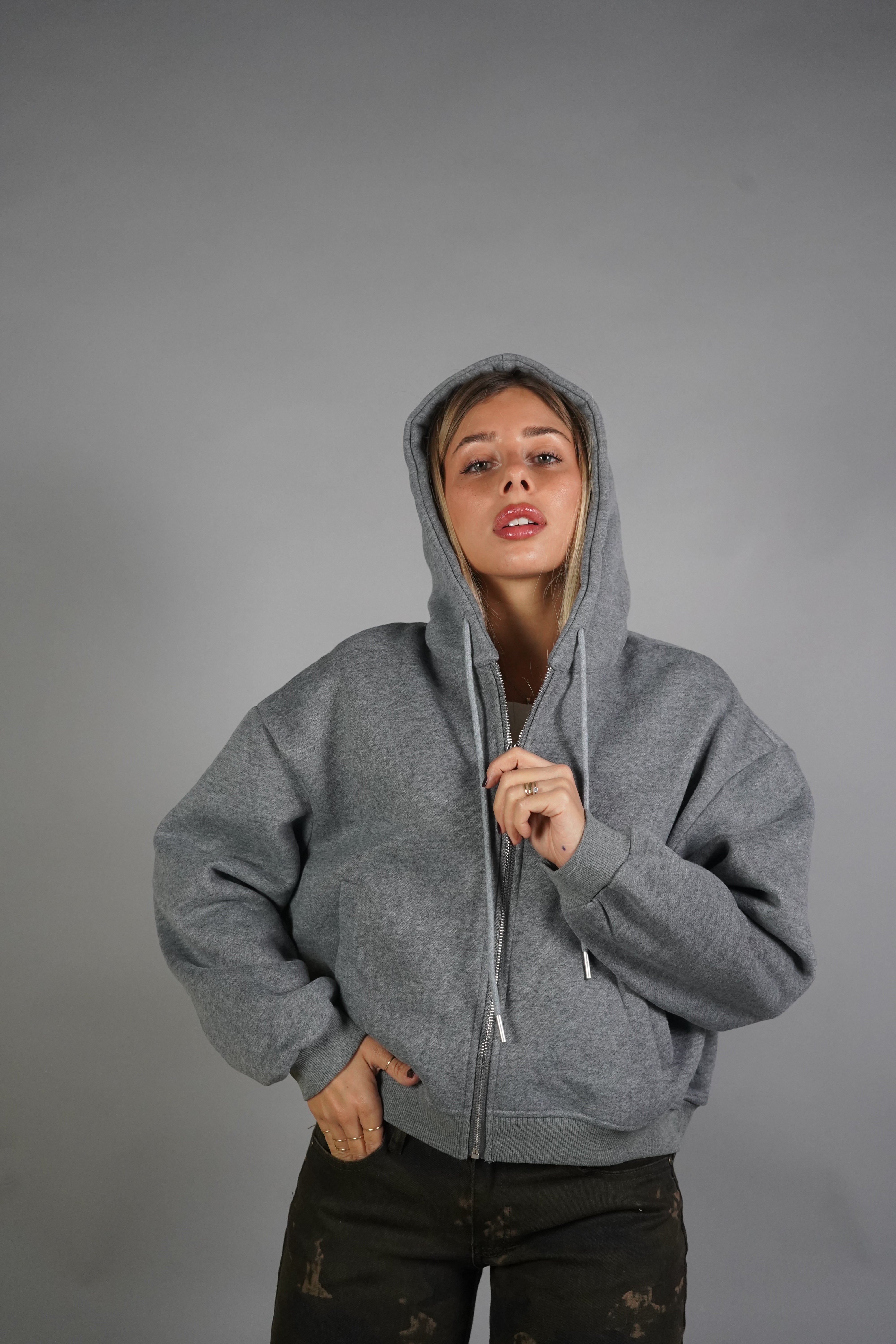 FELPA BASIC CON ZIP GRIGIA